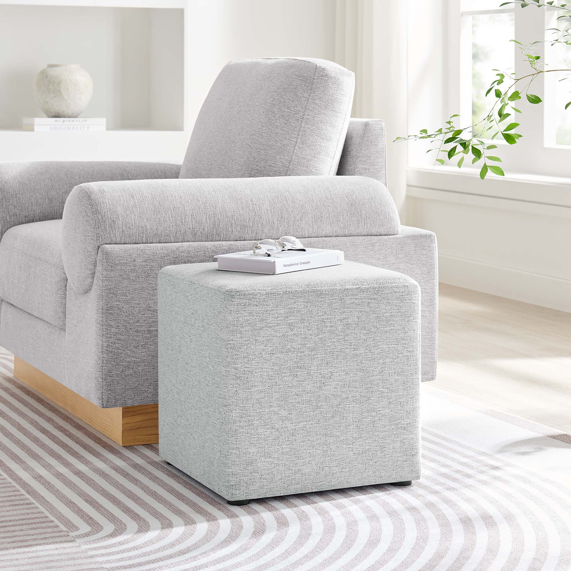 Modway Callum 17" Square Woven Heathered Fabric Upholstered Ottoman