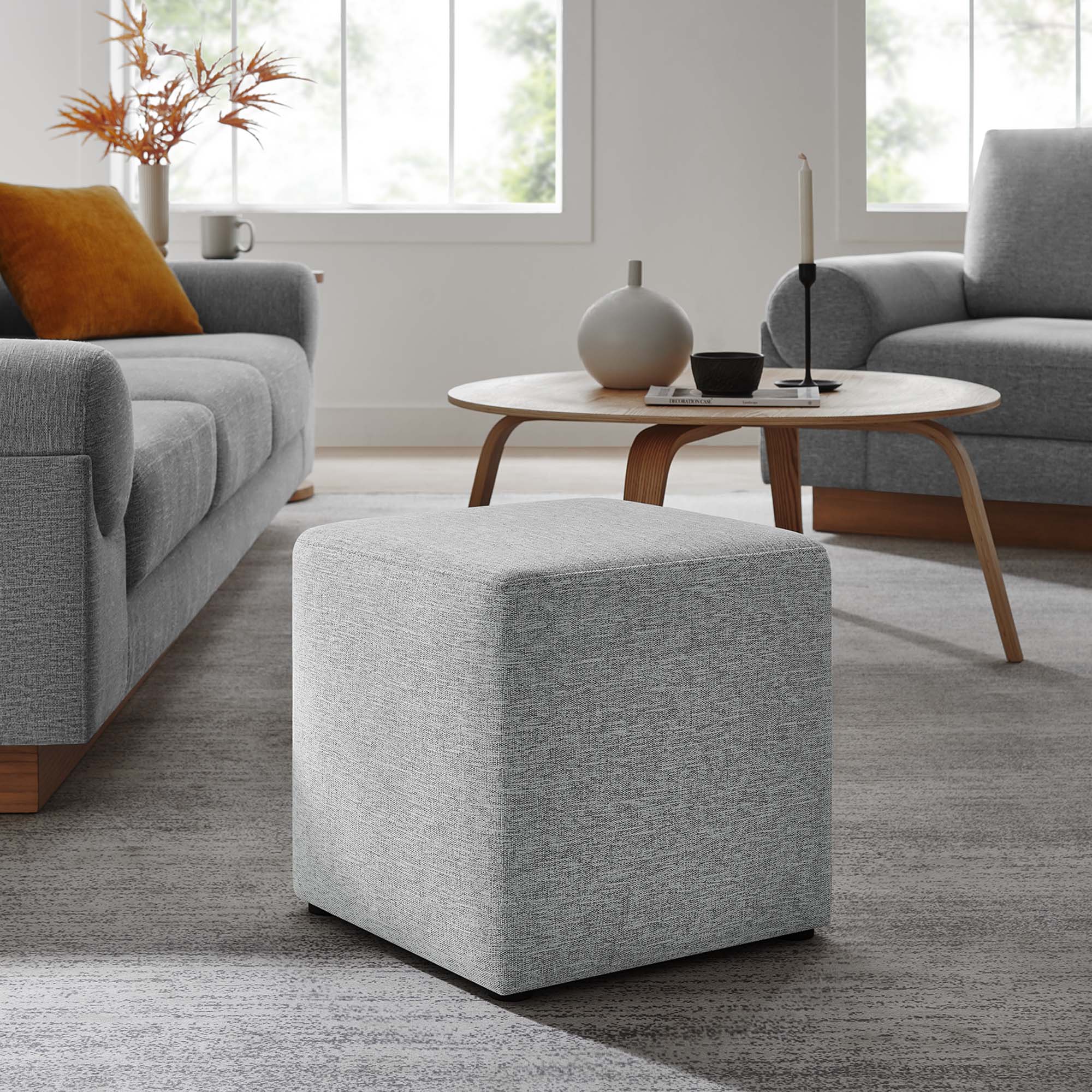 Modway Callum 17" Square Woven Heathered Fabric Upholstered Ottoman