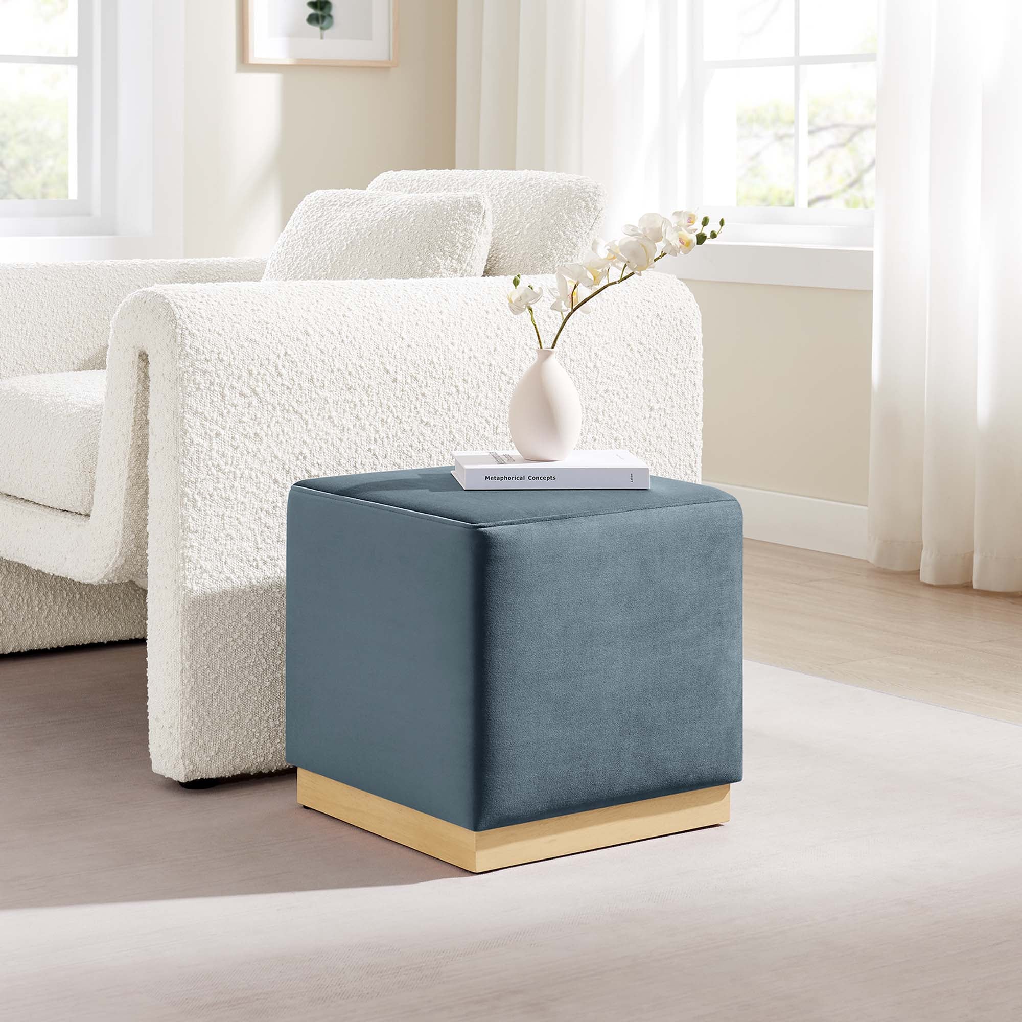 Modway Tilden 17" Square Performance Velvet Upholstered Ottoman
