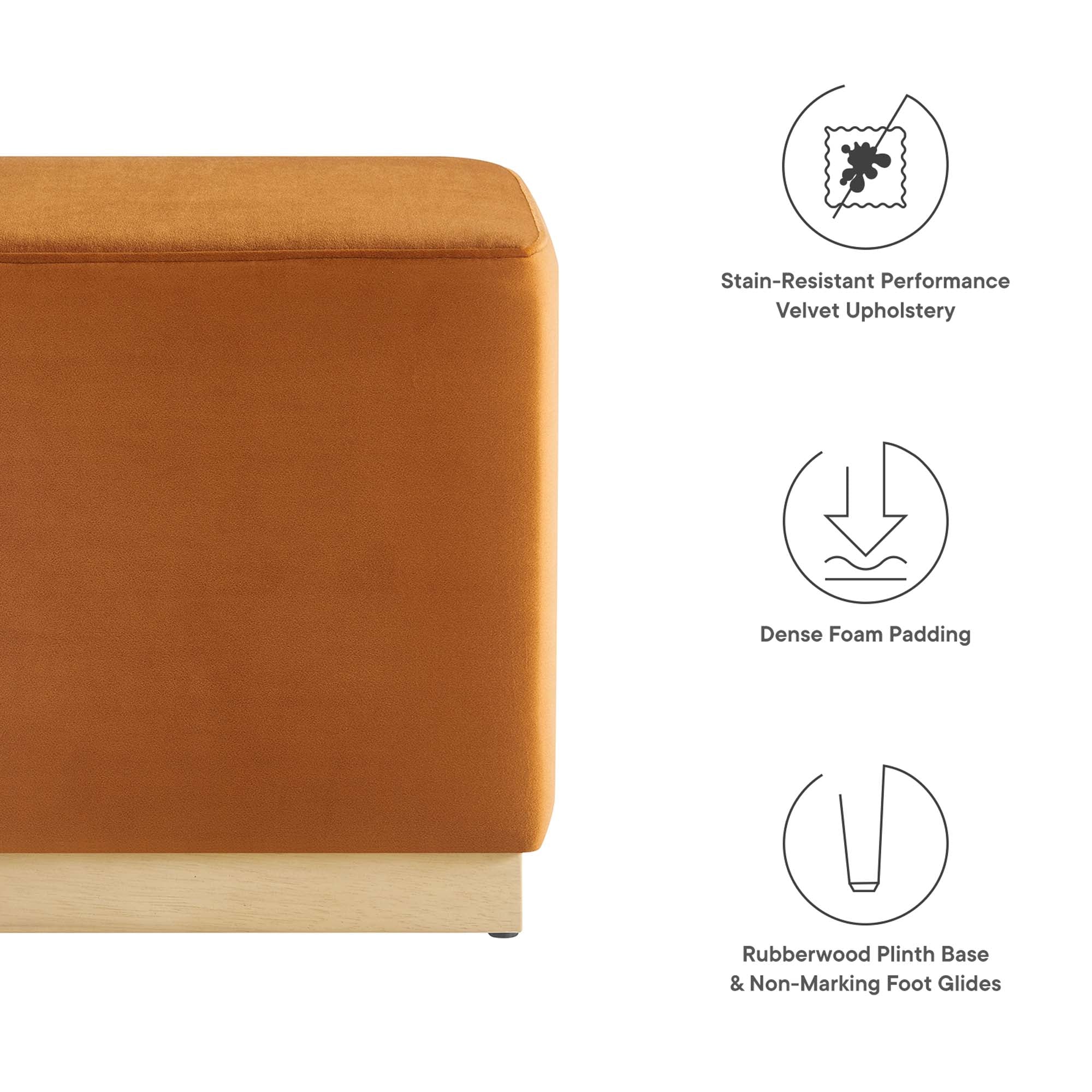 Modway Tilden 17" Square Performance Velvet Upholstered Ottoman
