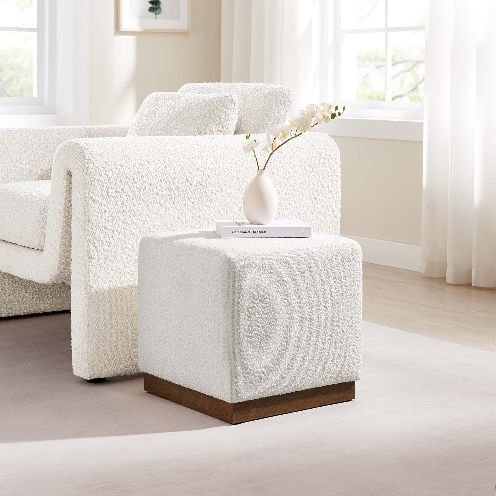 Modway Tilden 17" Square Boucle Upholstered Ottoman