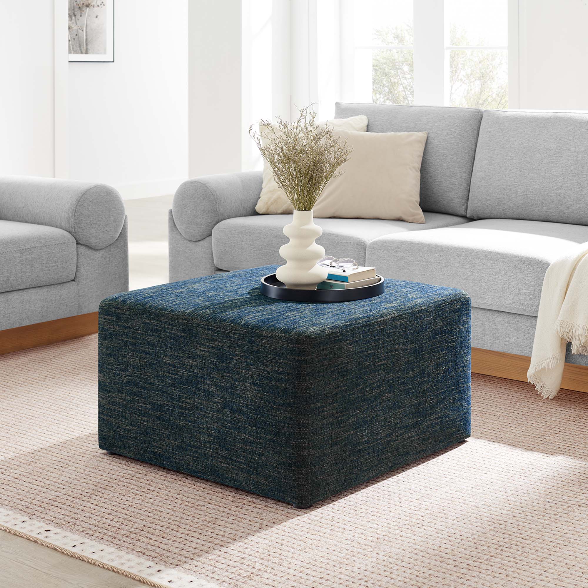 Modway Callum Large 28" Square Woven Heathered Fabric Upholstered Ottoman