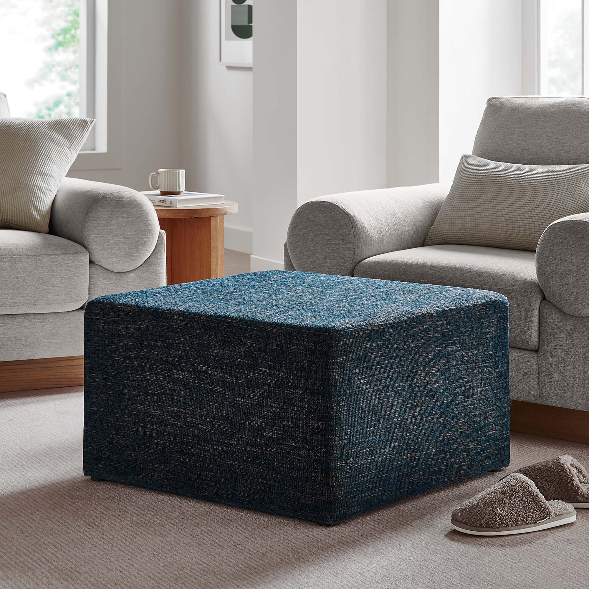 Modway Callum Large 28" Square Woven Heathered Fabric Upholstered Ottoman