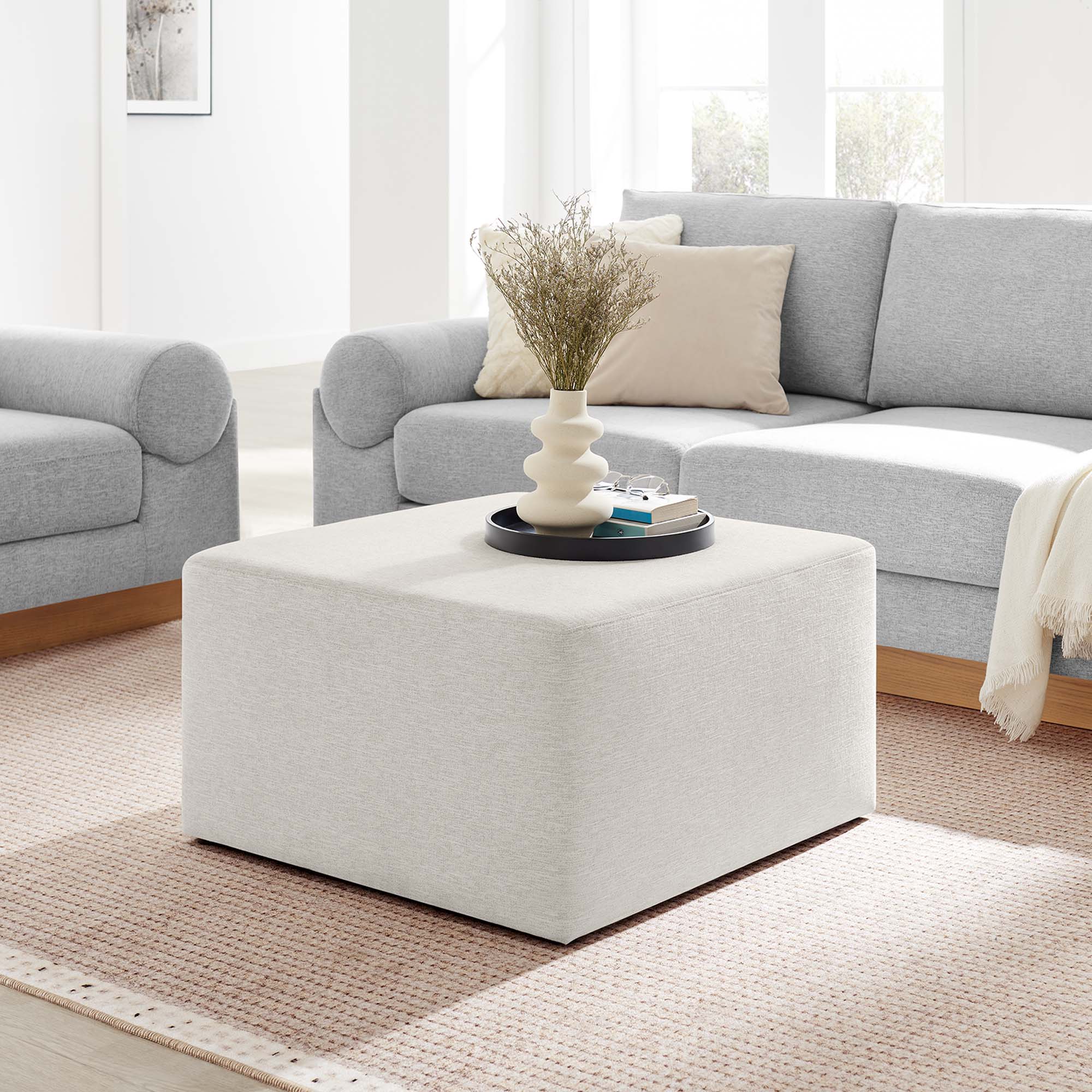 Modway Callum Large 28" Square Woven Heathered Fabric Upholstered Ottoman