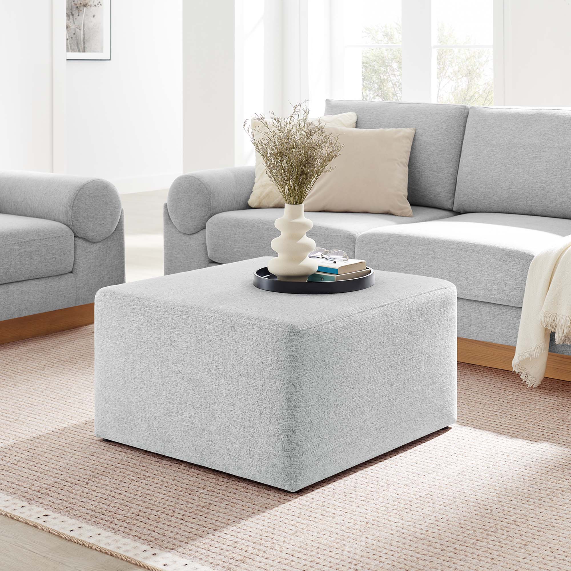 Modway Callum Large 28" Square Woven Heathered Fabric Upholstered Ottoman