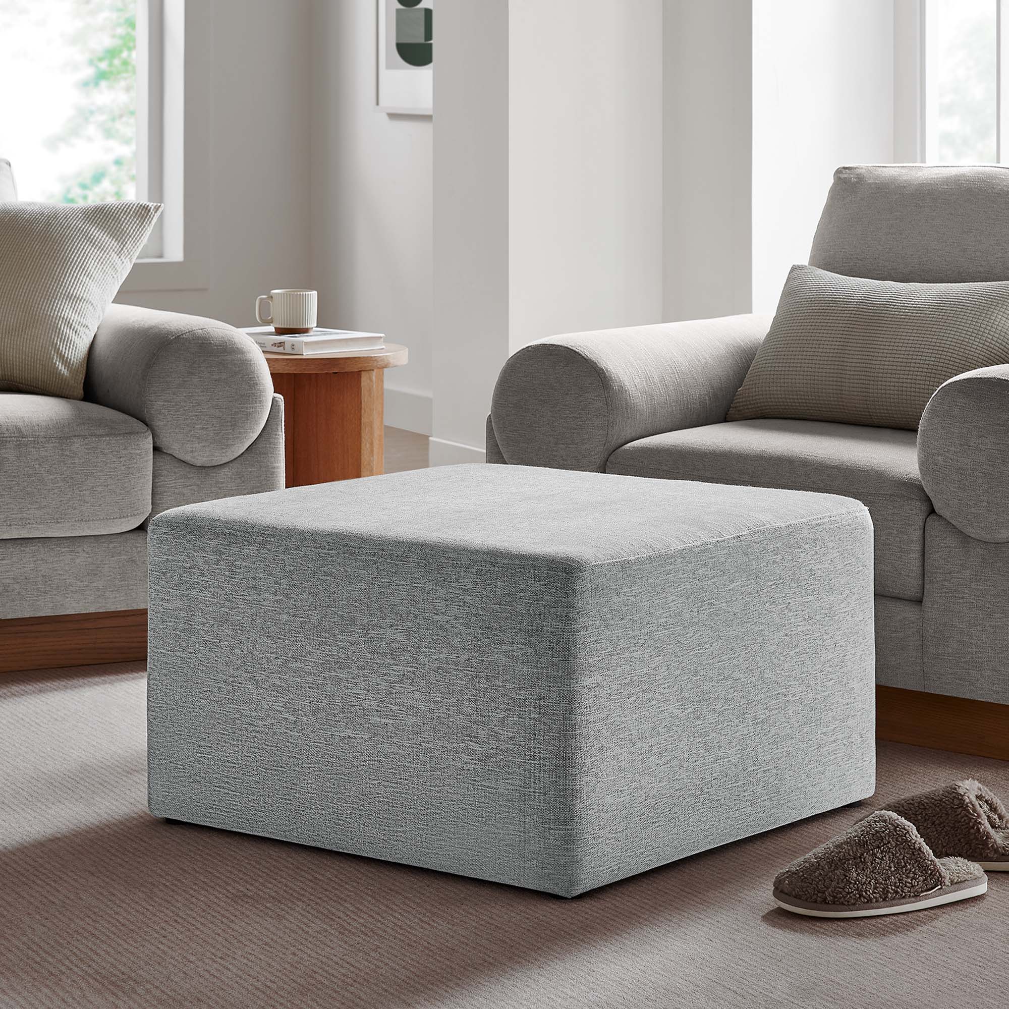 Modway Callum Large 28" Square Woven Heathered Fabric Upholstered Ottoman
