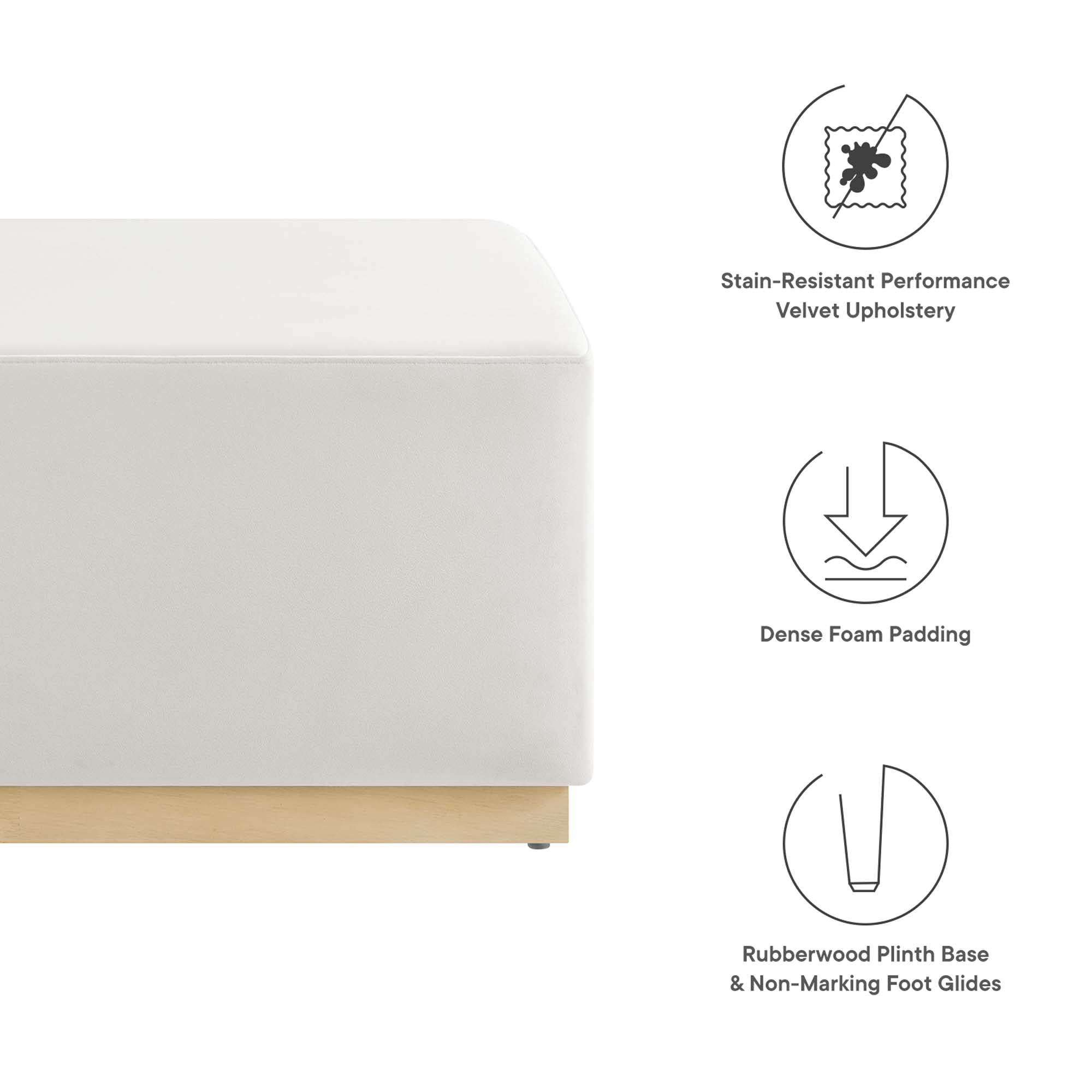 Modway Tilden Large 28" Square Performance Velvet Upholstered Ottoman