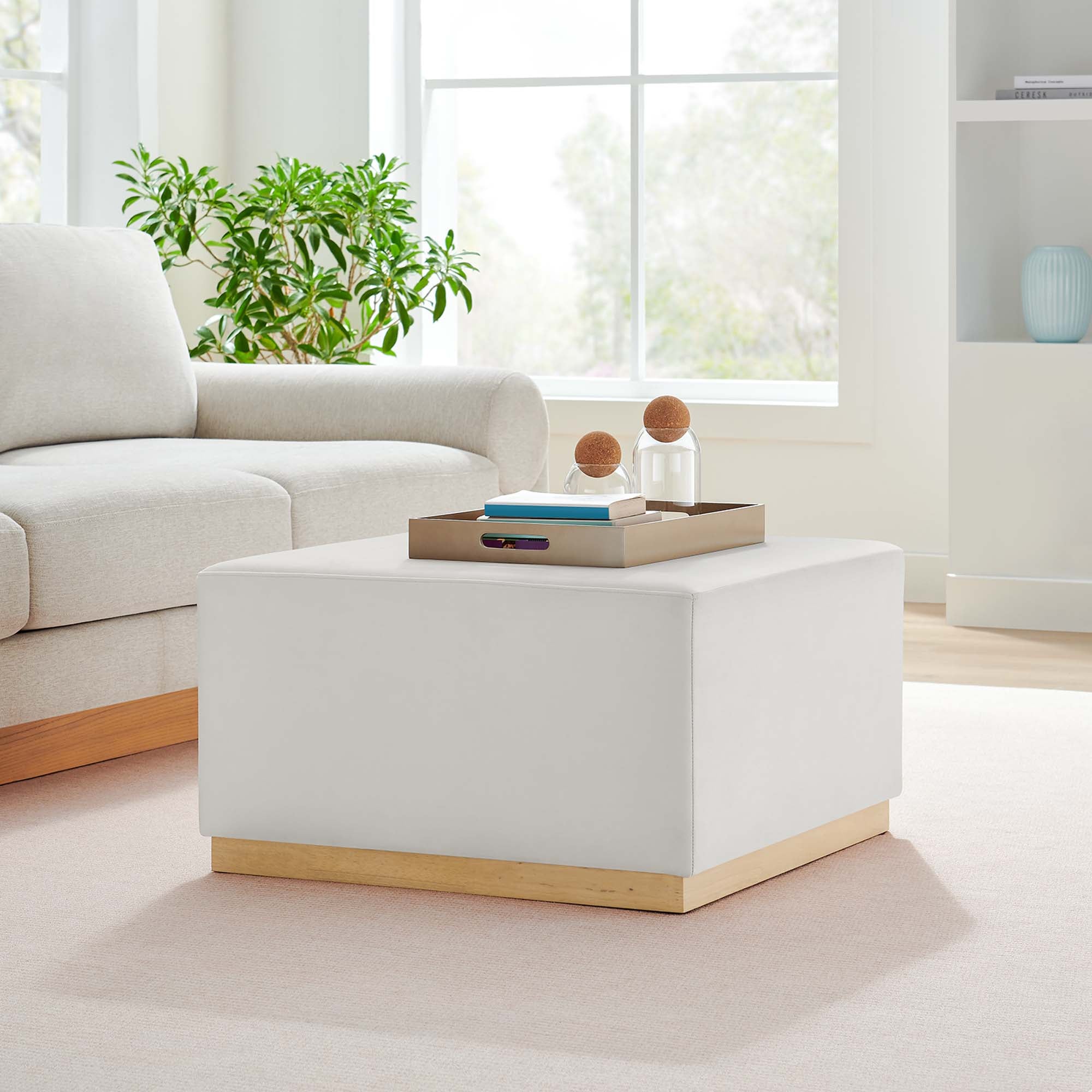 Modway Tilden Large 28" Square Performance Velvet Upholstered Ottoman