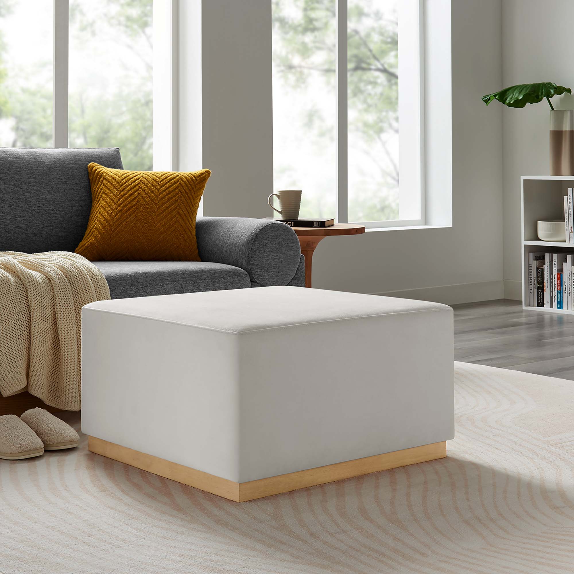 Modway Tilden Large 28" Square Performance Velvet Upholstered Ottoman