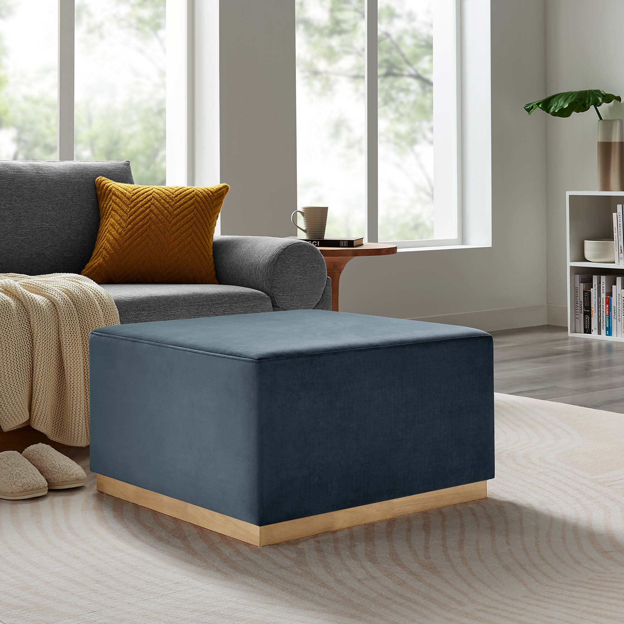 Modway Tilden Large 28" Square Performance Velvet Upholstered Ottoman