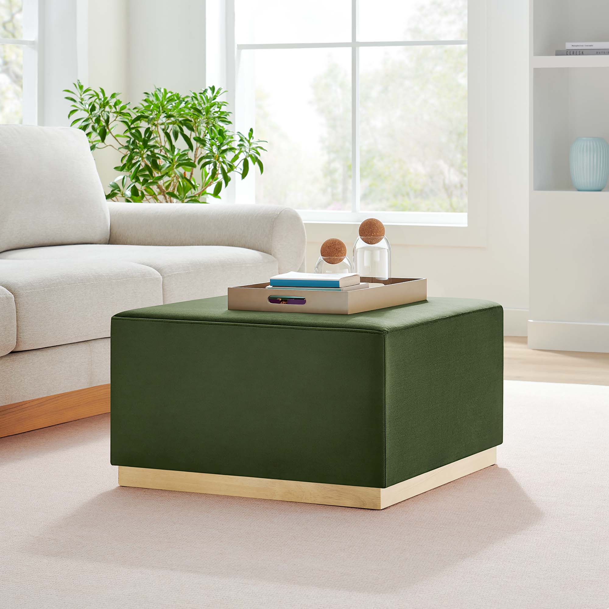 Modway Tilden Large 28" Square Performance Velvet Upholstered Ottoman