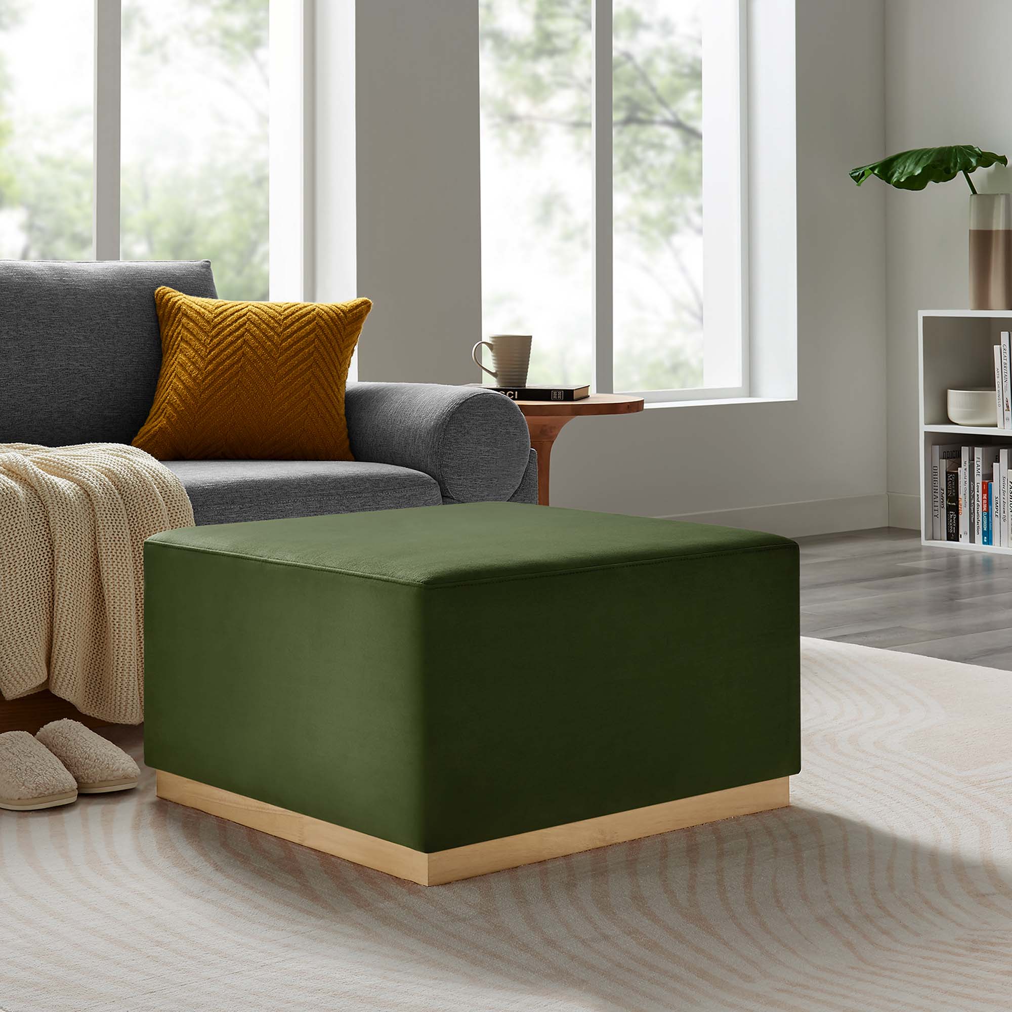 Modway Tilden Large 28" Square Performance Velvet Upholstered Ottoman