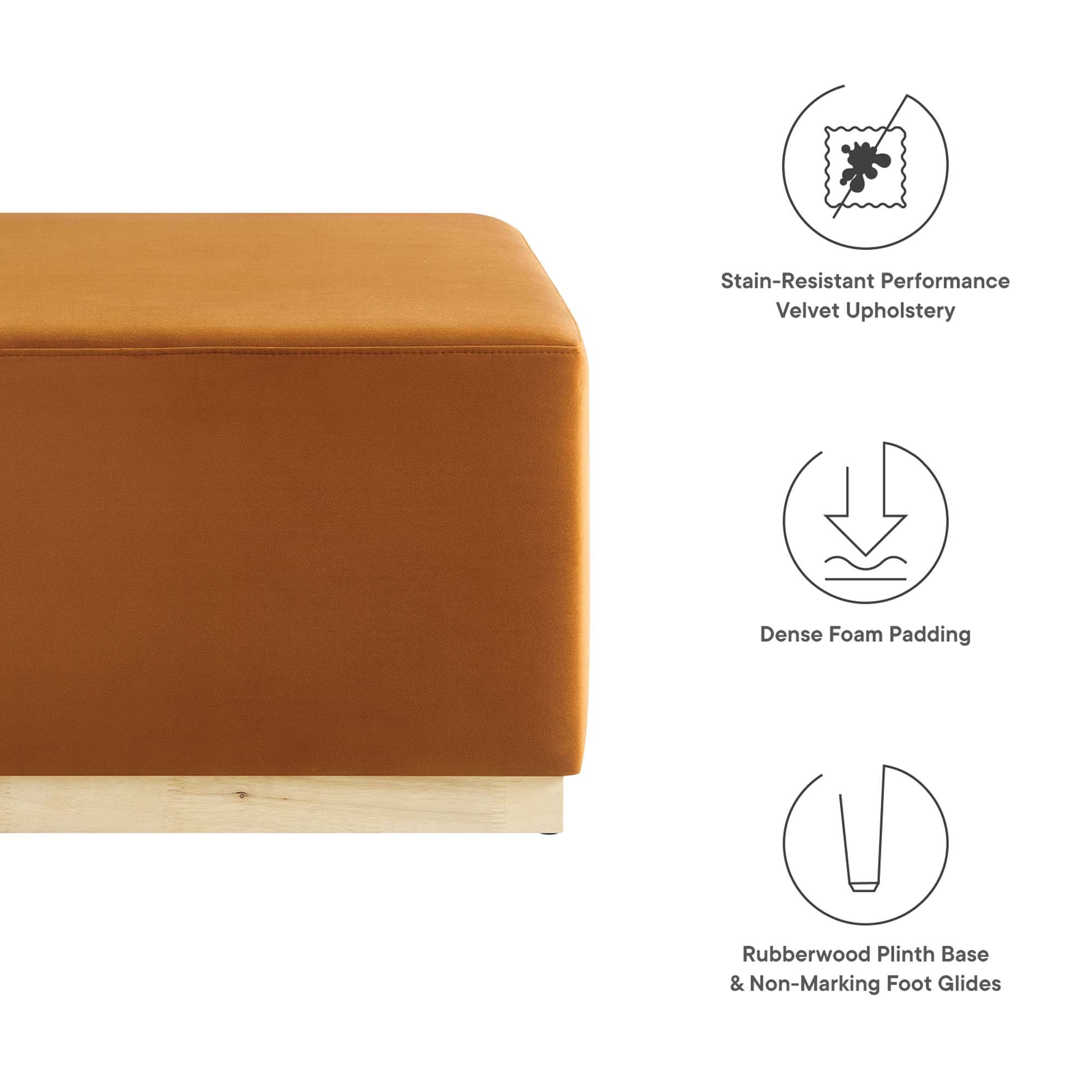 Modway Tilden Large 28" Square Performance Velvet Upholstered Ottoman