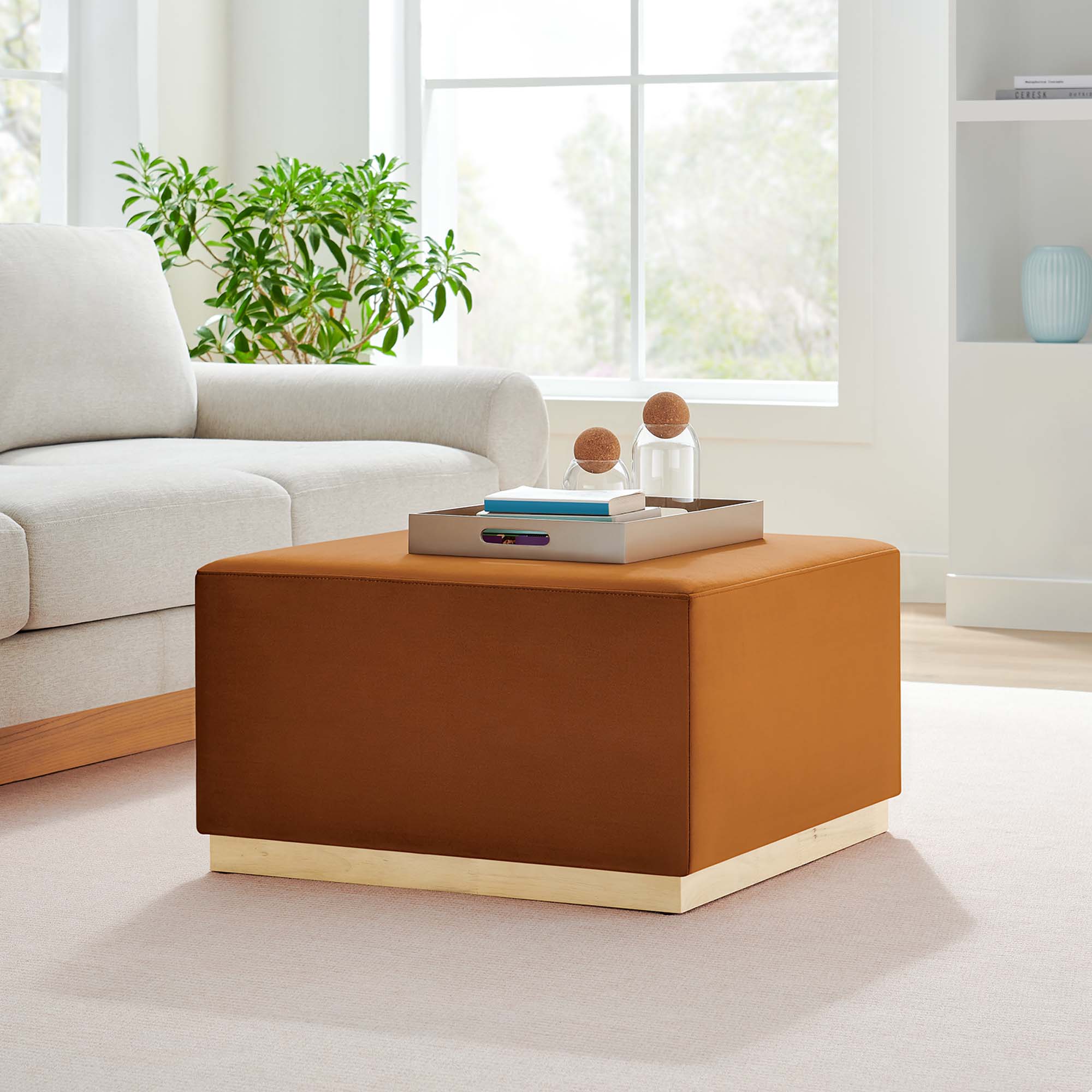 Modway Tilden Large 28" Square Performance Velvet Upholstered Ottoman