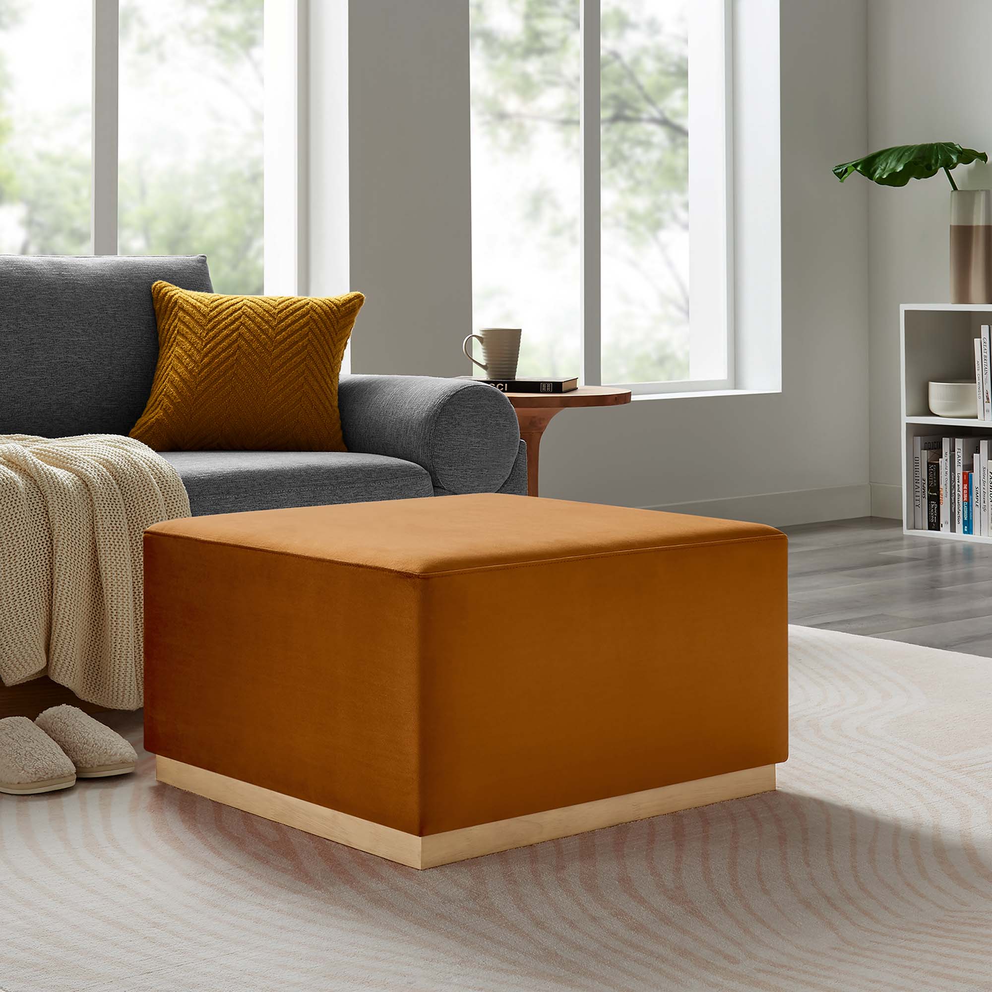 Modway Tilden Large 28" Square Performance Velvet Upholstered Ottoman