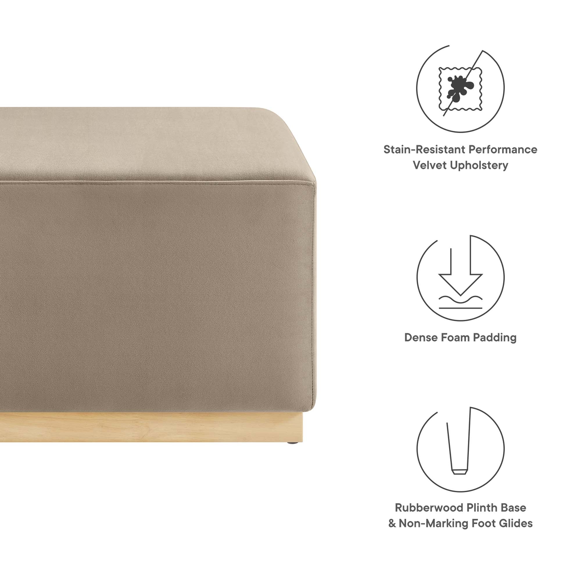 Modway Tilden Large 28" Square Performance Velvet Upholstered Ottoman