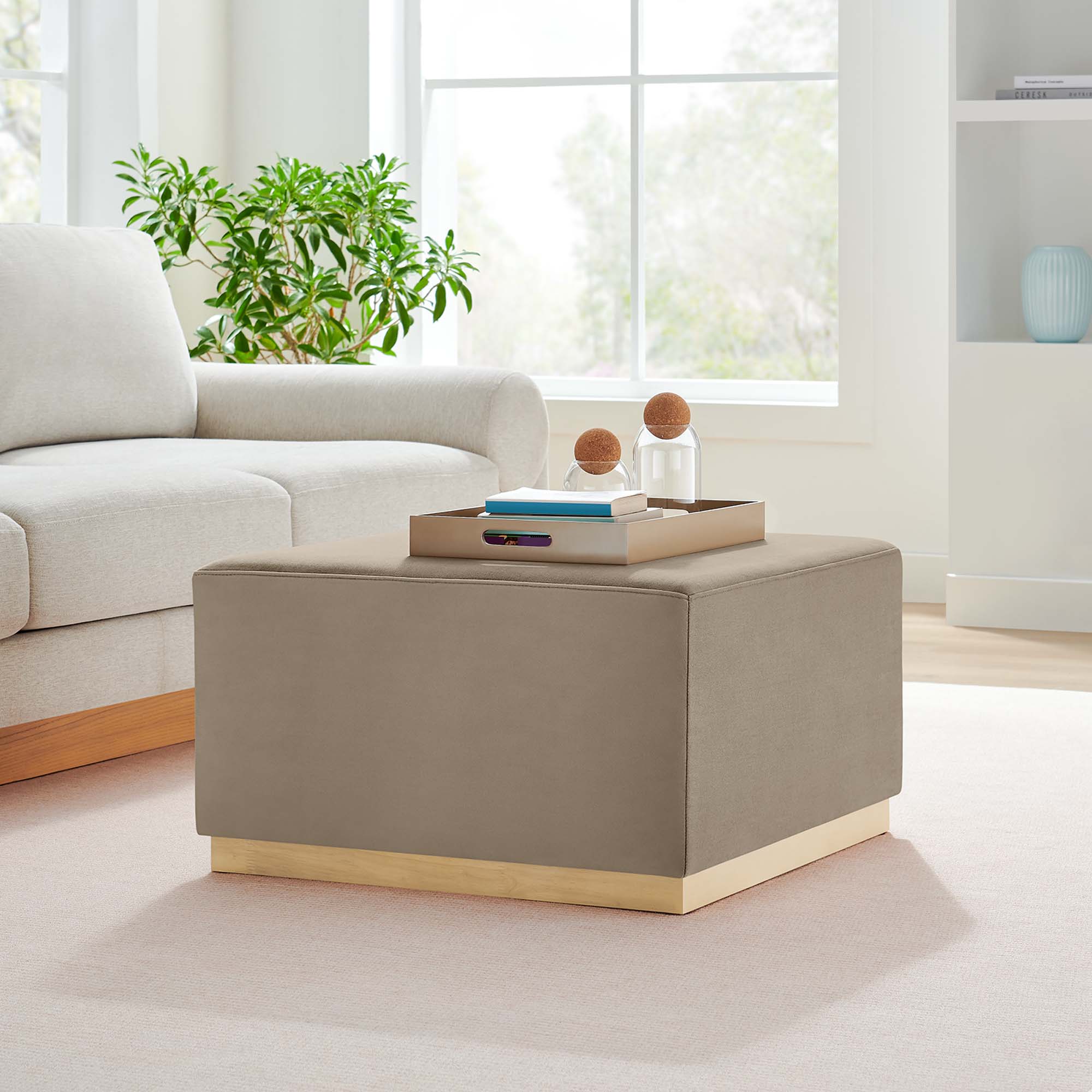 Modway Tilden Large 28" Square Performance Velvet Upholstered Ottoman
