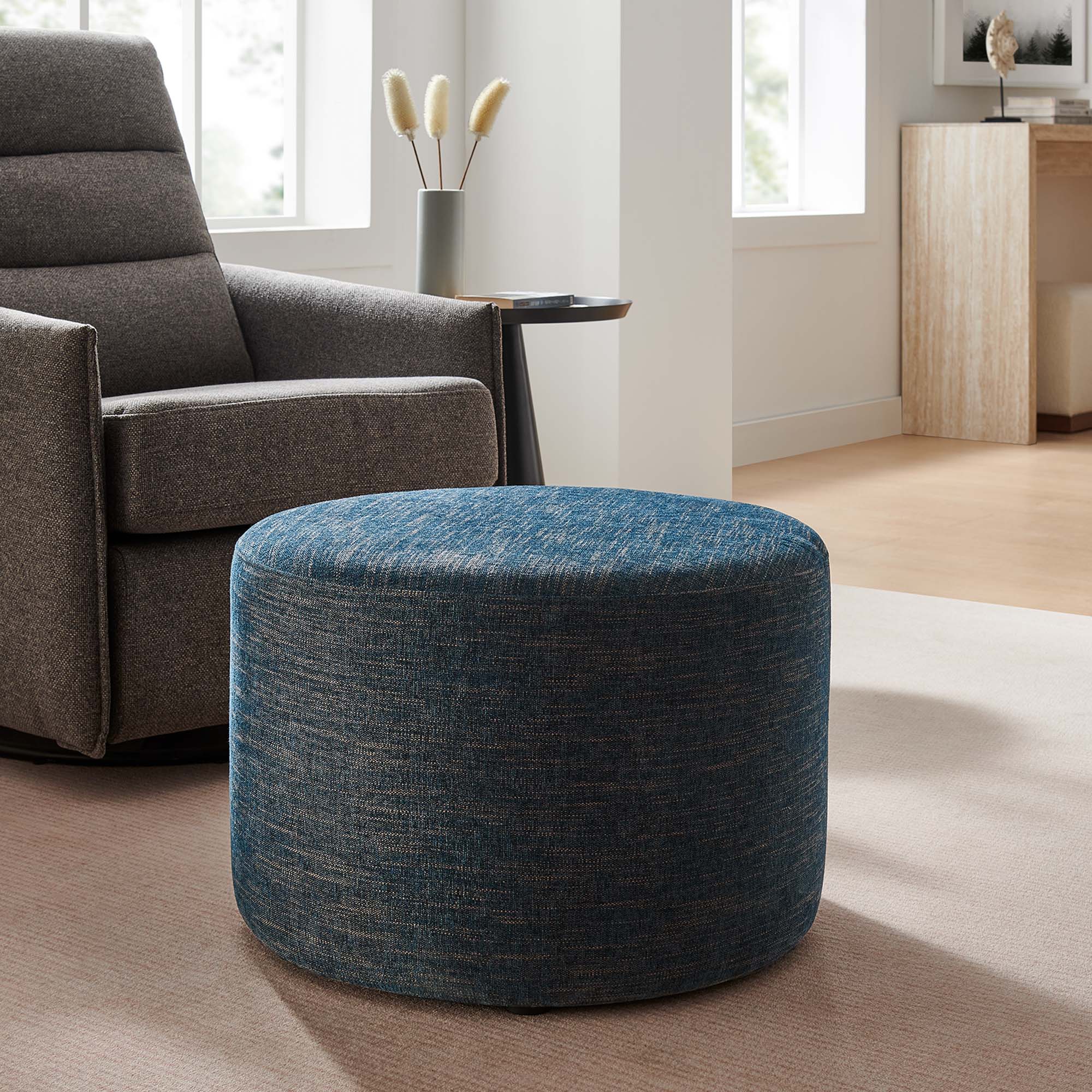 Modway Callum Large 23" Round Woven Heathered Fabric Upholstered Ottoman