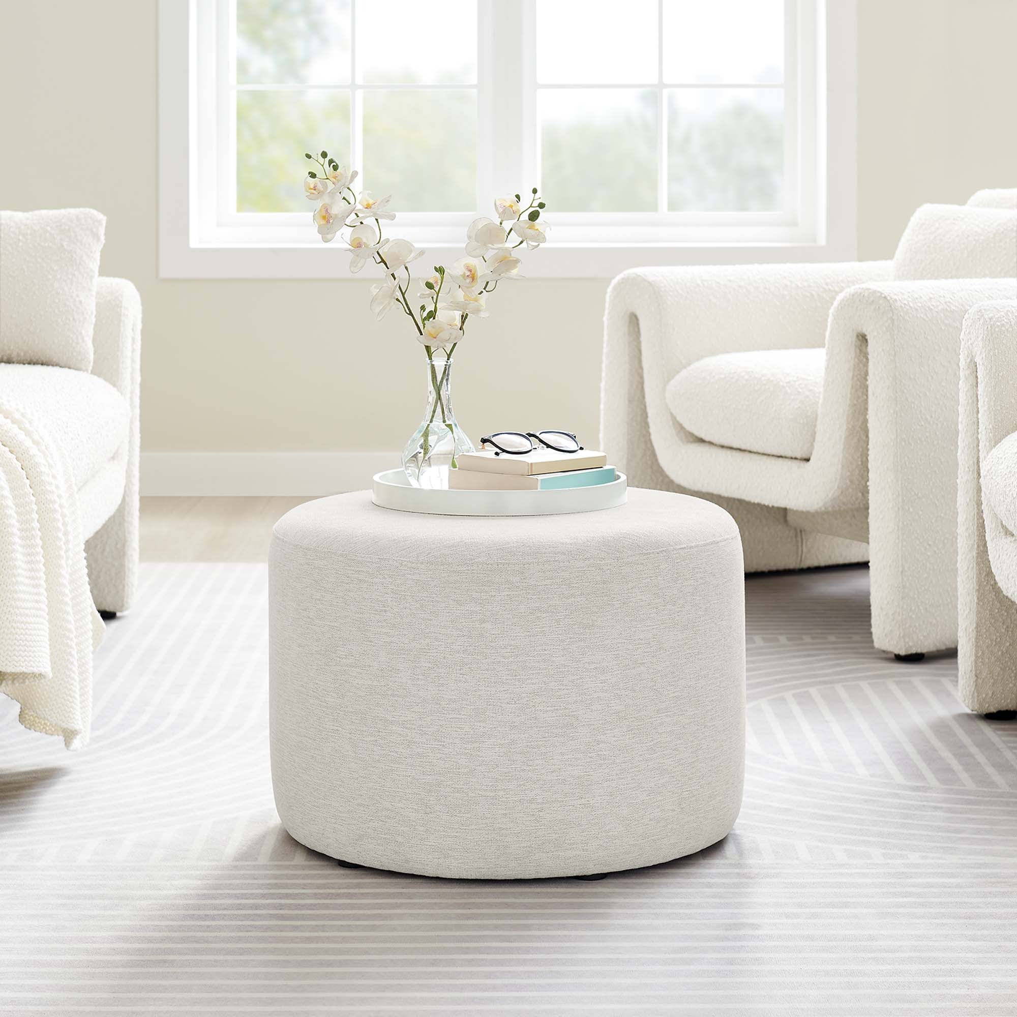 Modway Callum Large 23" Round Woven Heathered Fabric Upholstered Ottoman