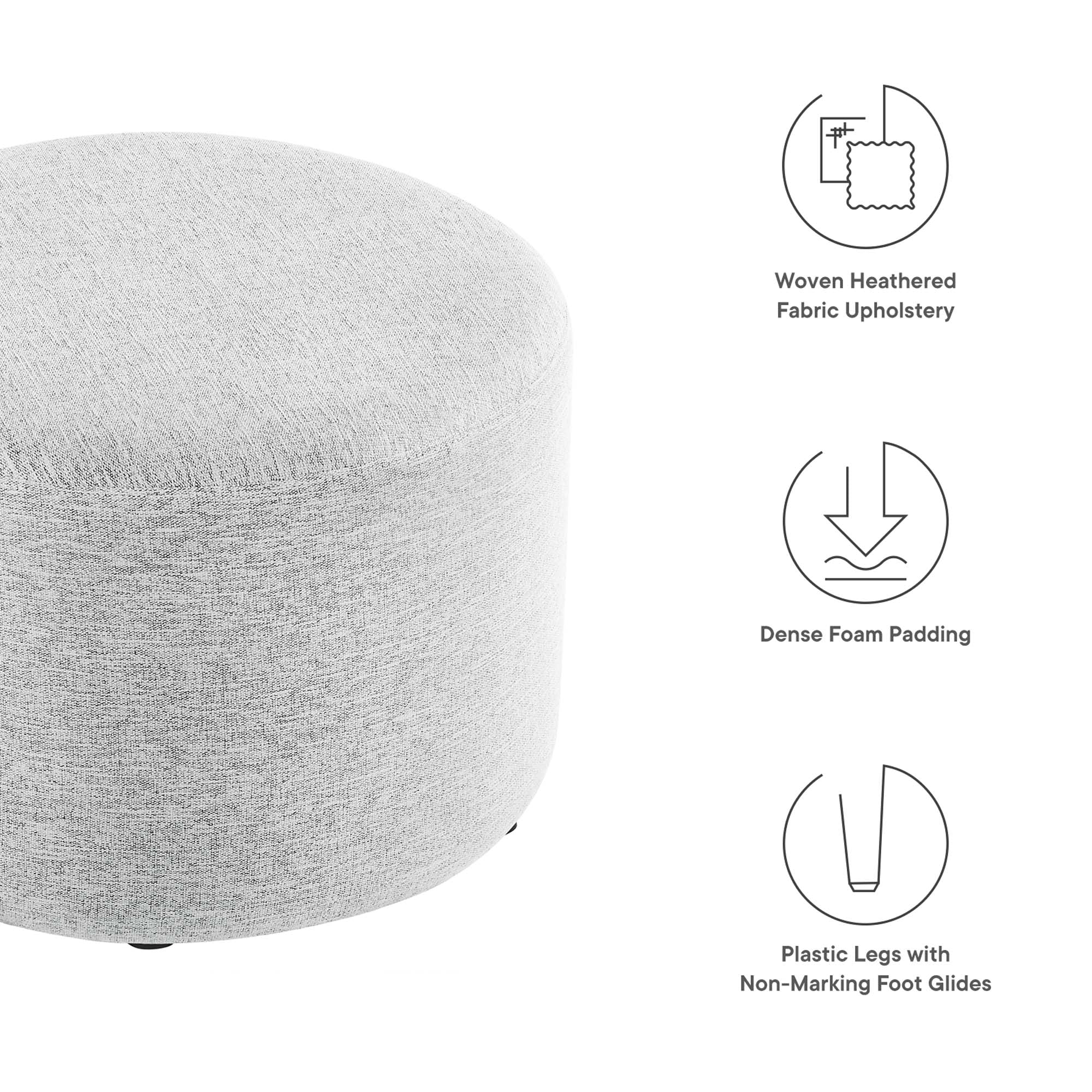 Modway Callum Large 23" Round Woven Heathered Fabric Upholstered Ottoman