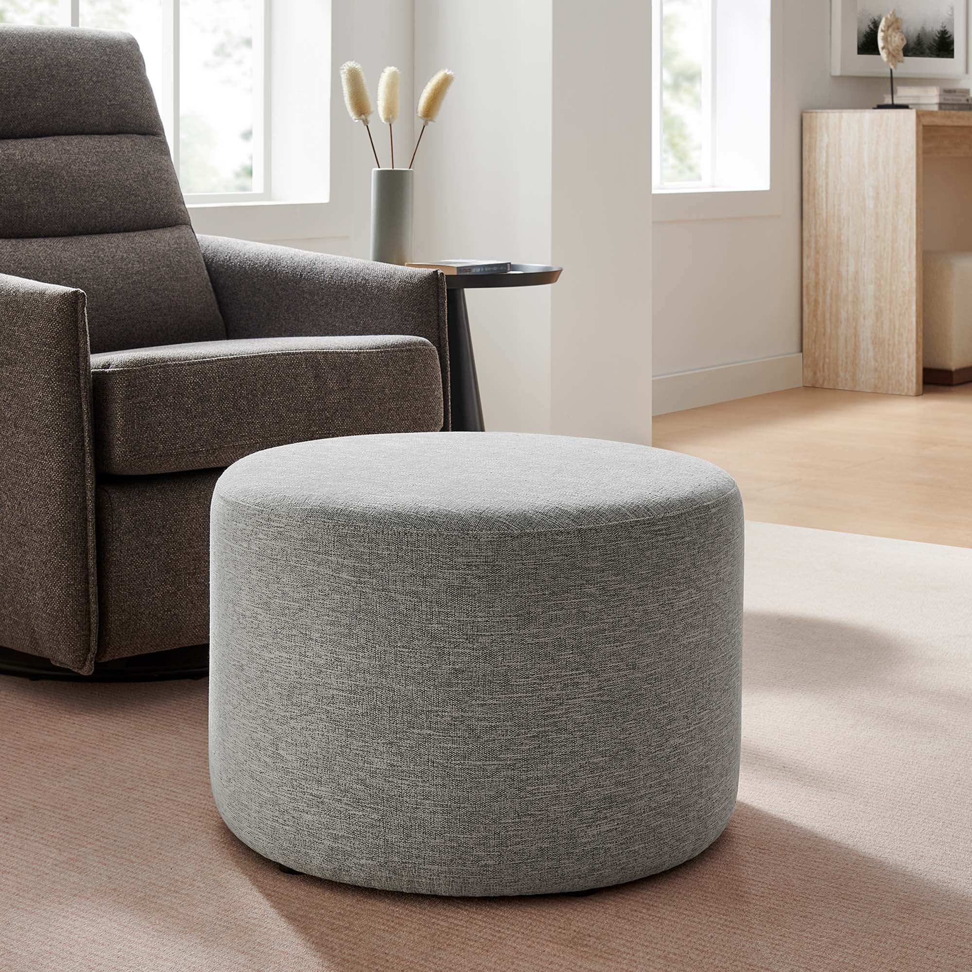 Modway Callum Large 23" Round Woven Heathered Fabric Upholstered Ottoman