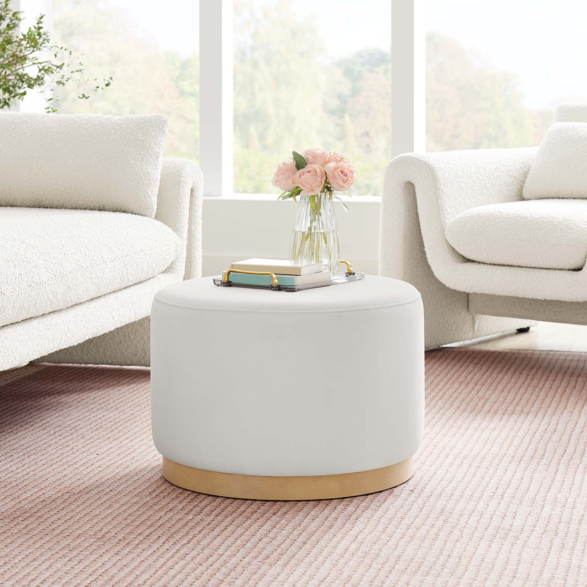 Modway Tilden Large 23" Round Performance Velvet Upholstered Ottoman