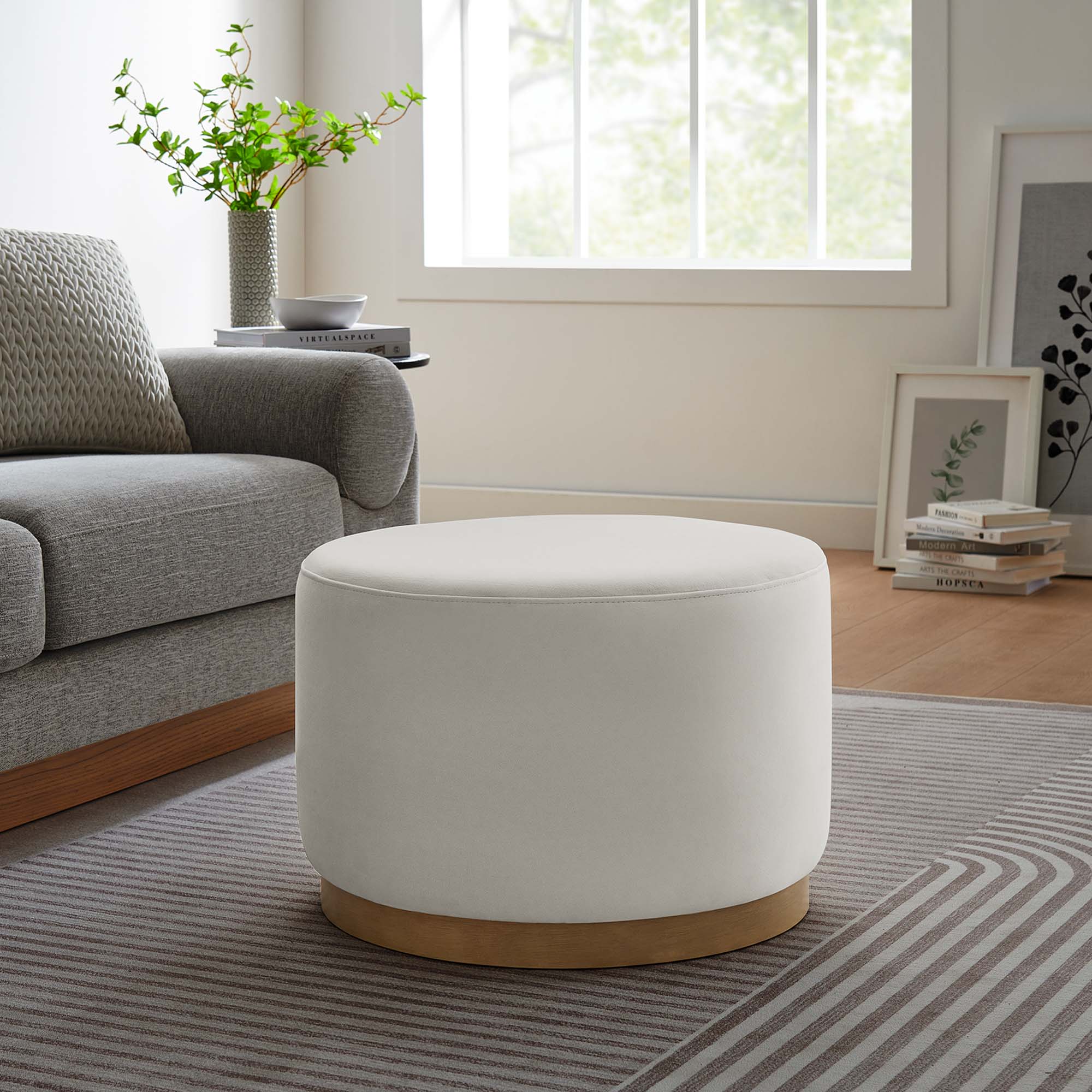 Modway Tilden Large 23" Round Performance Velvet Upholstered Ottoman
