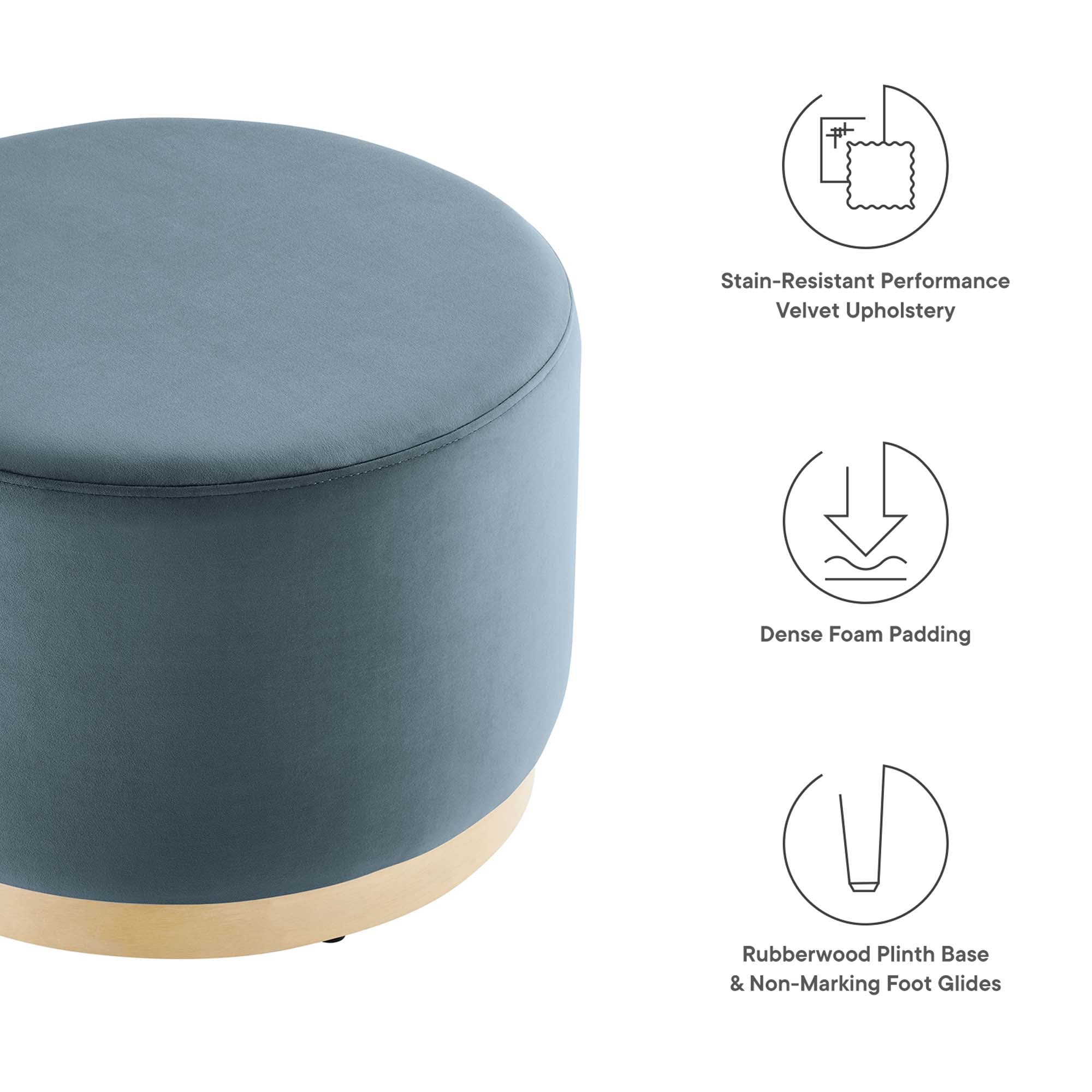 Modway Tilden Large 23" Round Performance Velvet Upholstered Ottoman