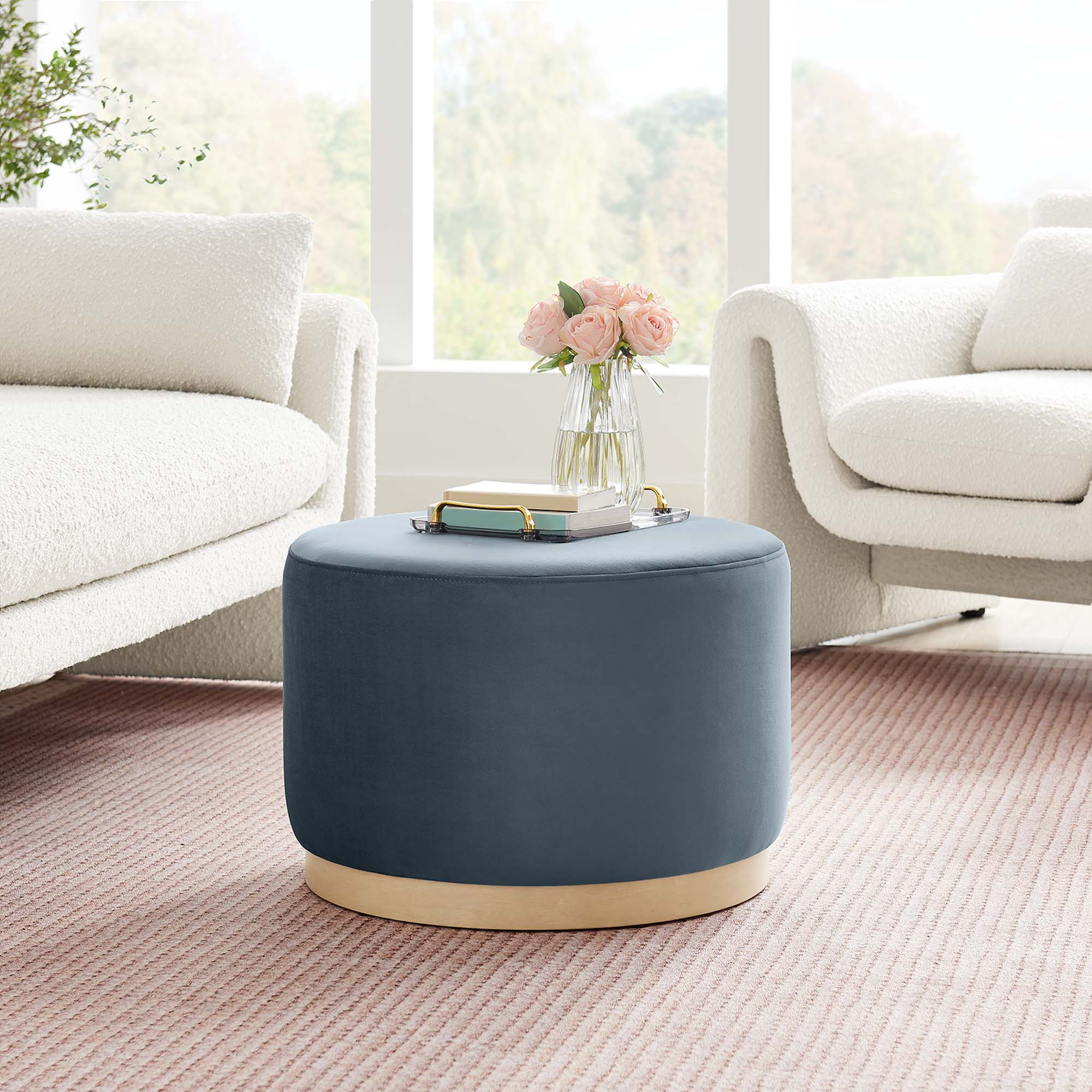 Modway Tilden Large 23" Round Performance Velvet Upholstered Ottoman
