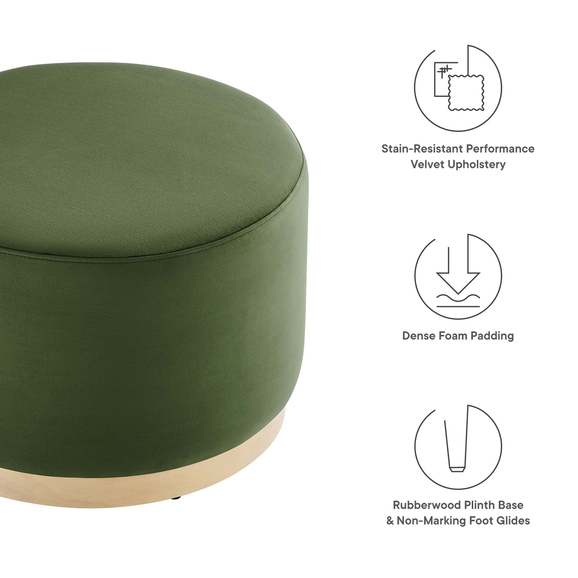 Modway Tilden Large 23" Round Performance Velvet Upholstered Ottoman