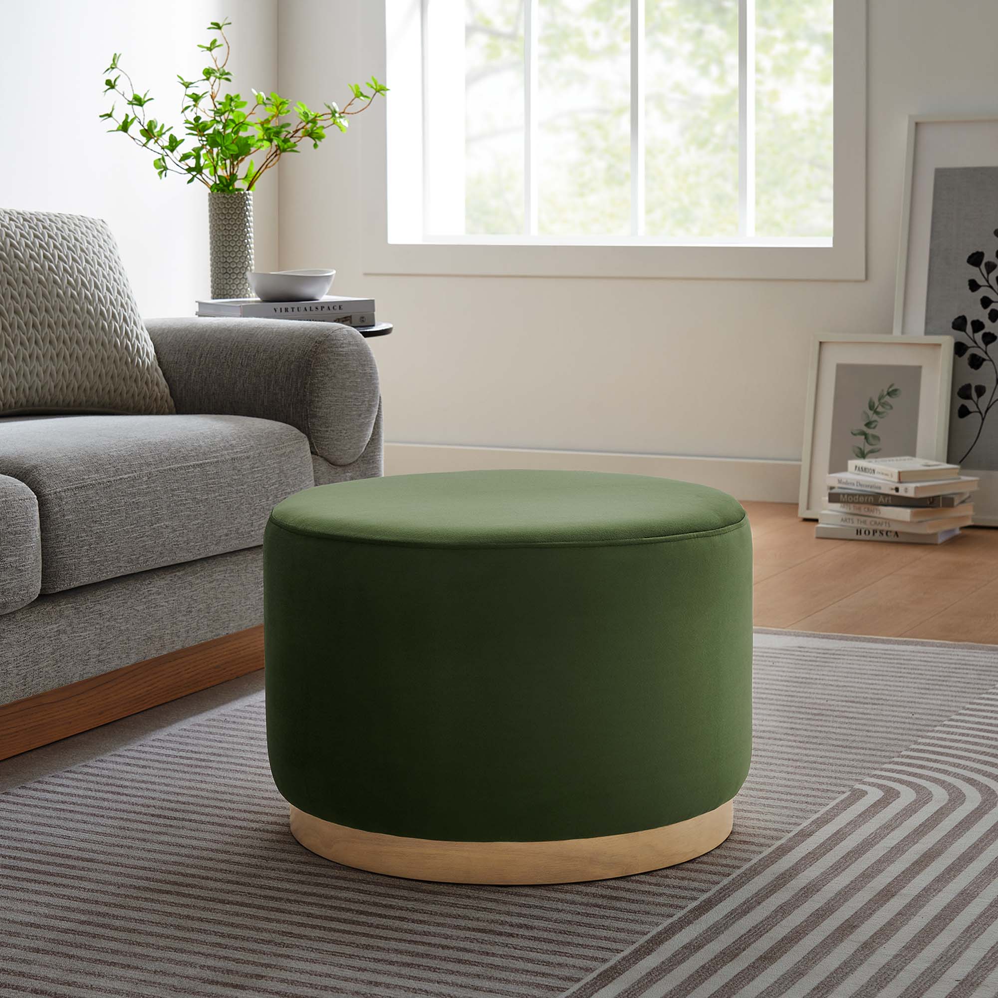 Modway Tilden Large 23" Round Performance Velvet Upholstered Ottoman
