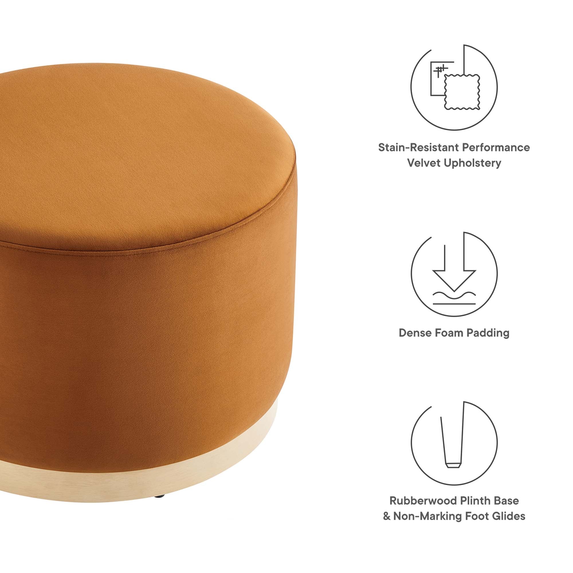 Modway Tilden Large 23" Round Performance Velvet Upholstered Ottoman