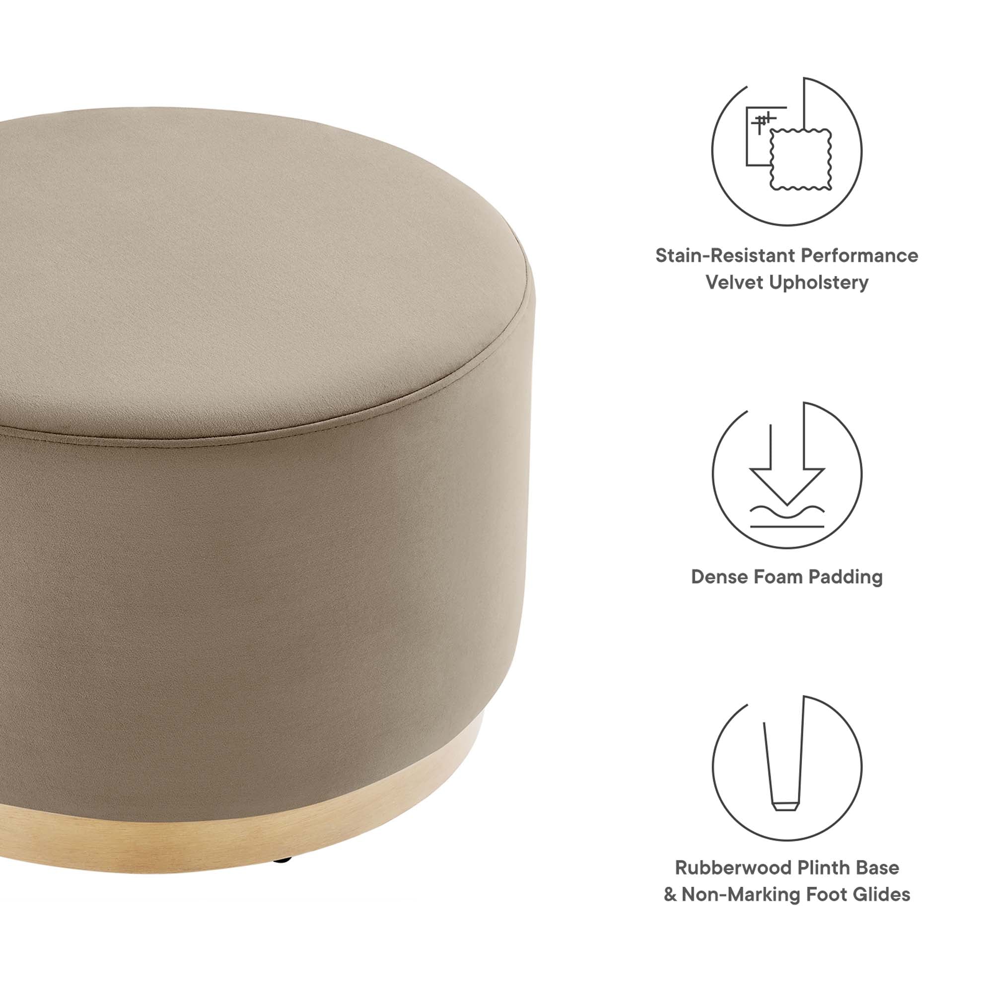 Modway Tilden Large 23" Round Performance Velvet Upholstered Ottoman