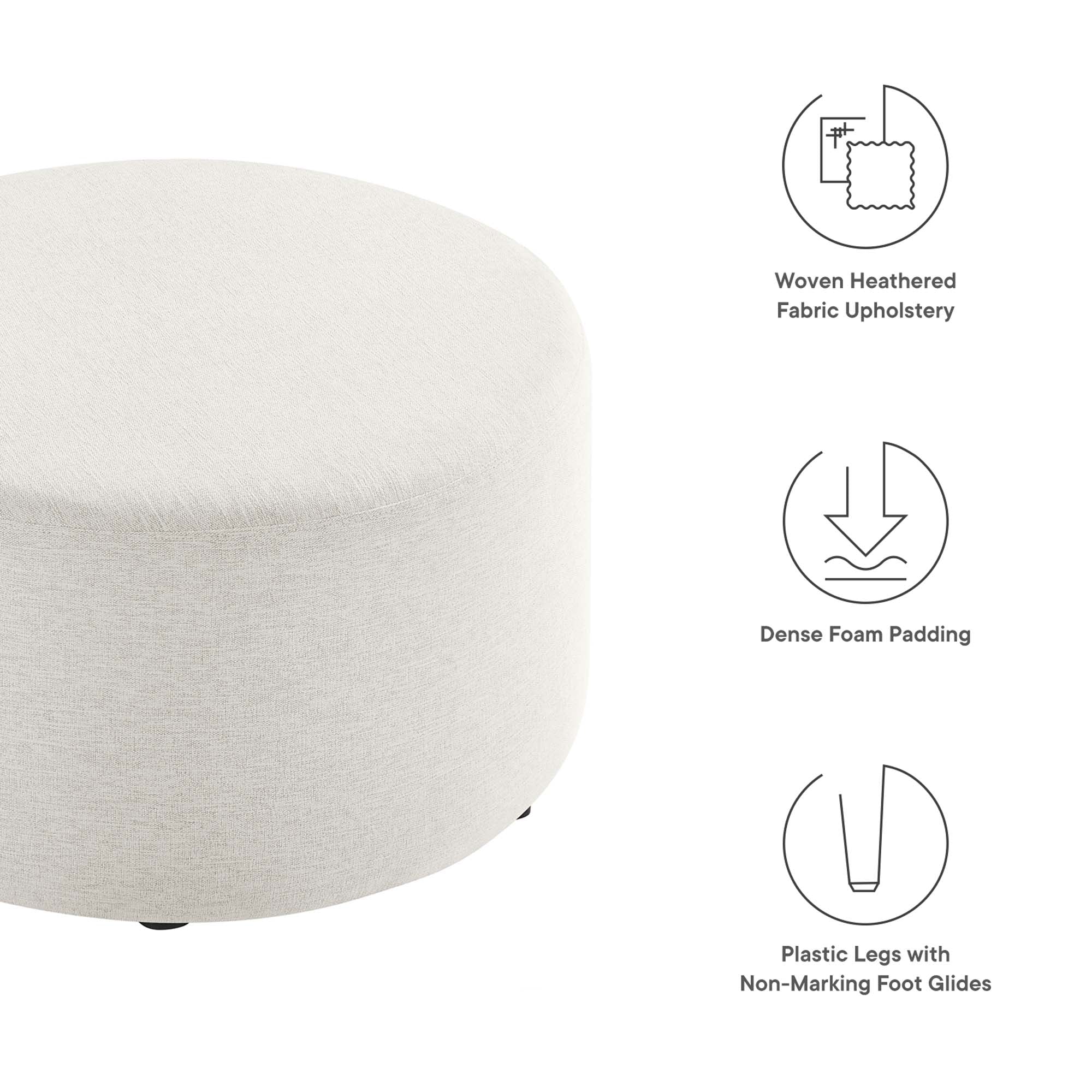 Modway Callum Large 29" Round Woven Heathered Fabric Upholstered Ottoman