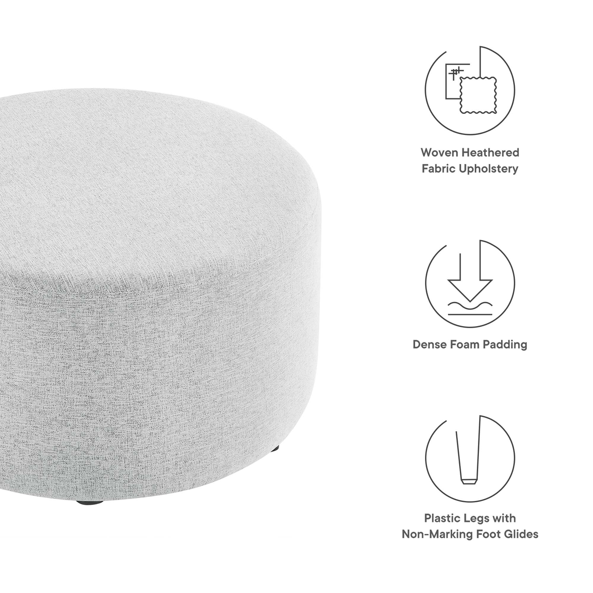 Modway Callum Large 29" Round Woven Heathered Fabric Upholstered Ottoman