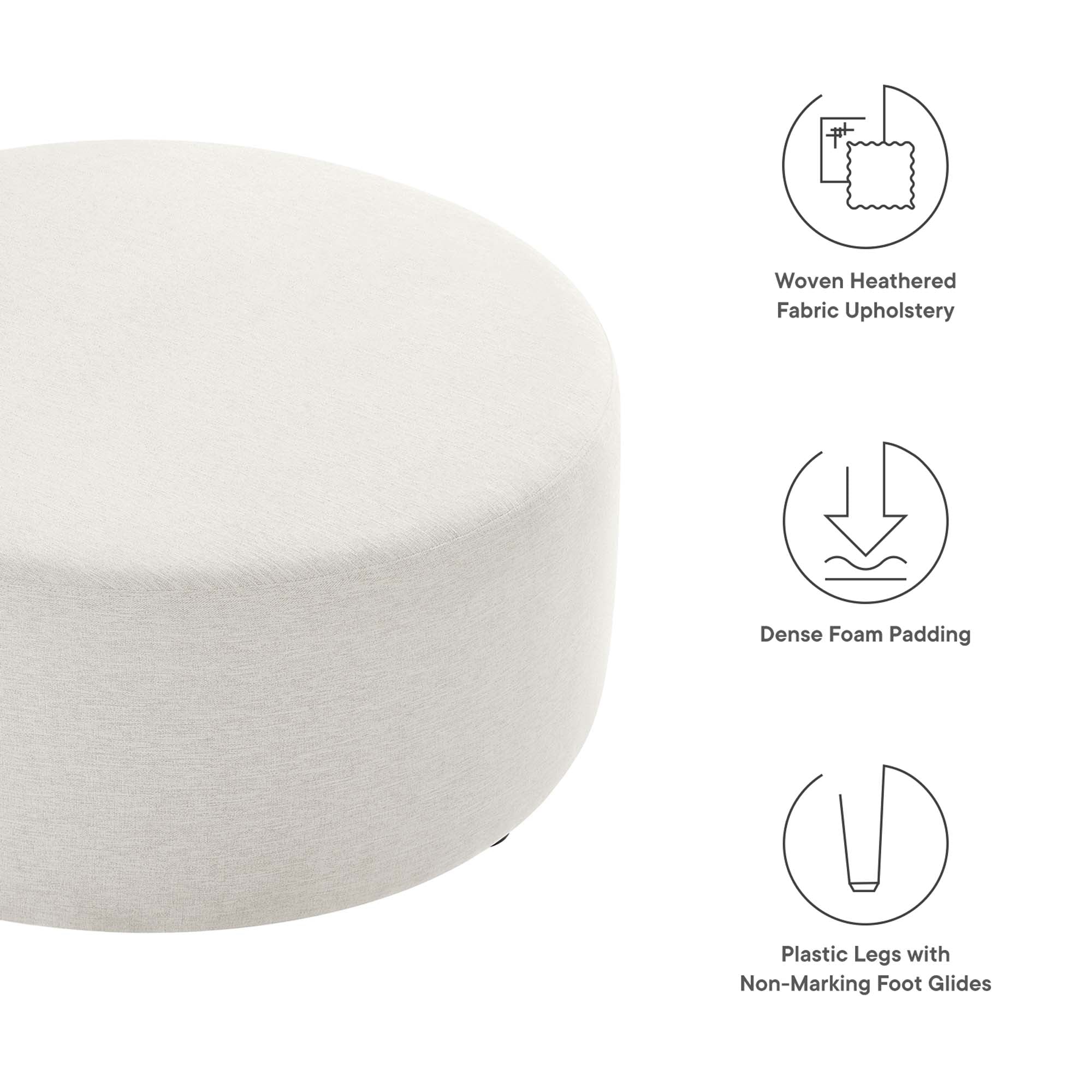Modway Callum Large 38" Round Woven Heathered Fabric Upholstered Ottoman