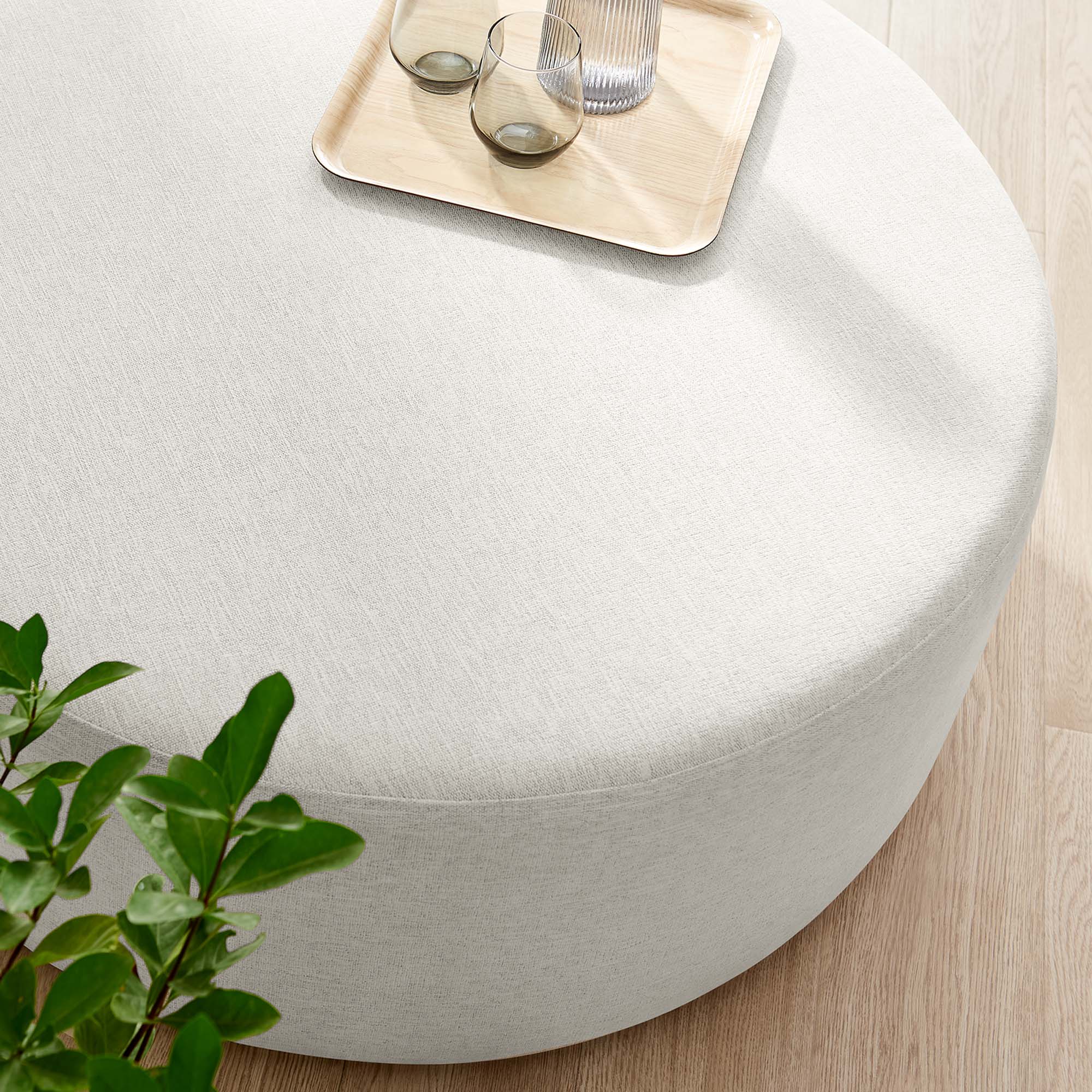 Modway Callum Large 38" Round Woven Heathered Fabric Upholstered Ottoman