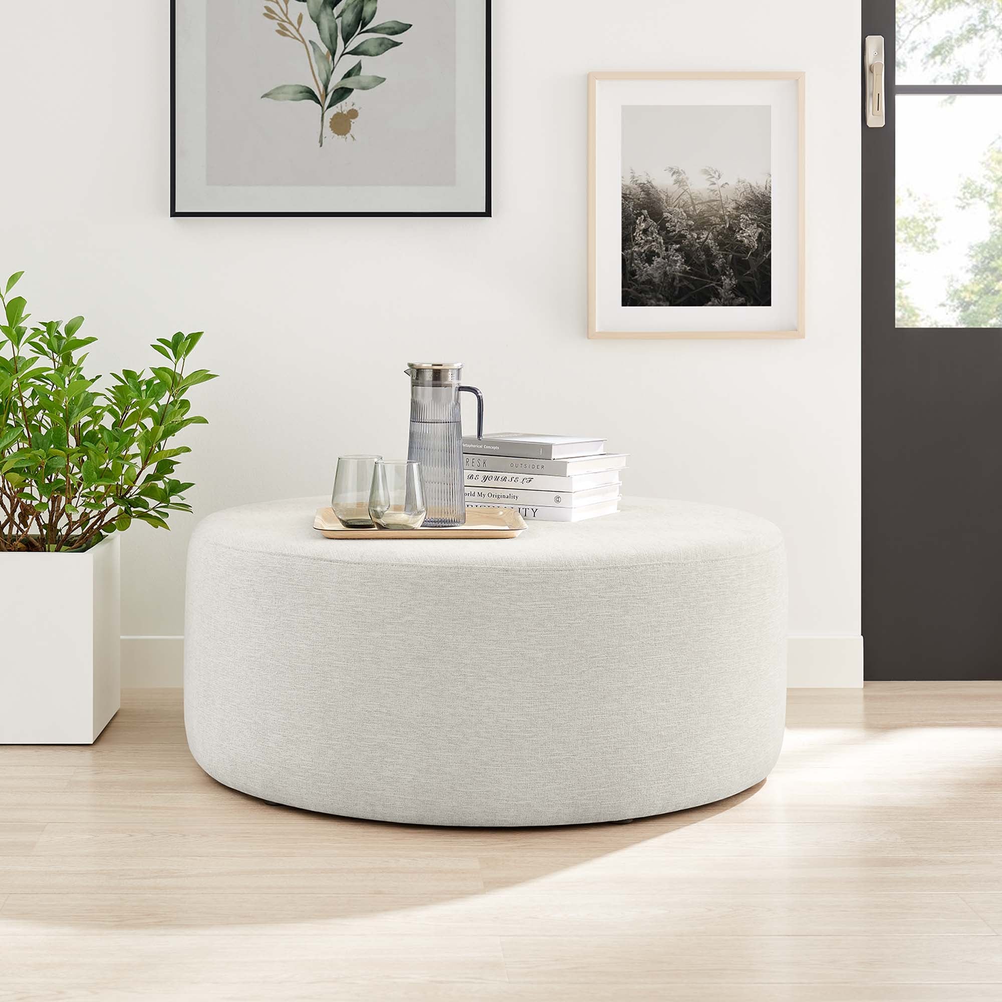 Modway Callum Large 38" Round Woven Heathered Fabric Upholstered Ottoman