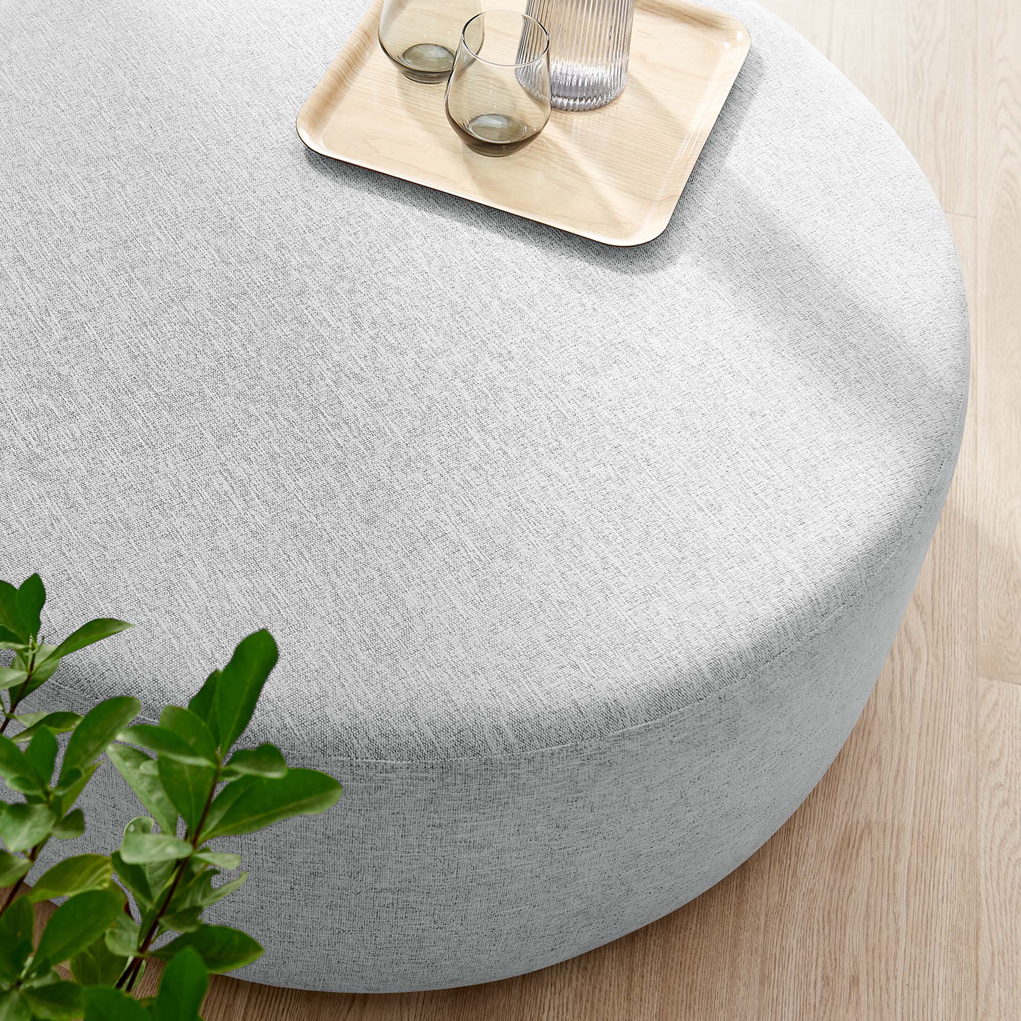 Modway Callum Large 38" Round Woven Heathered Fabric Upholstered Ottoman