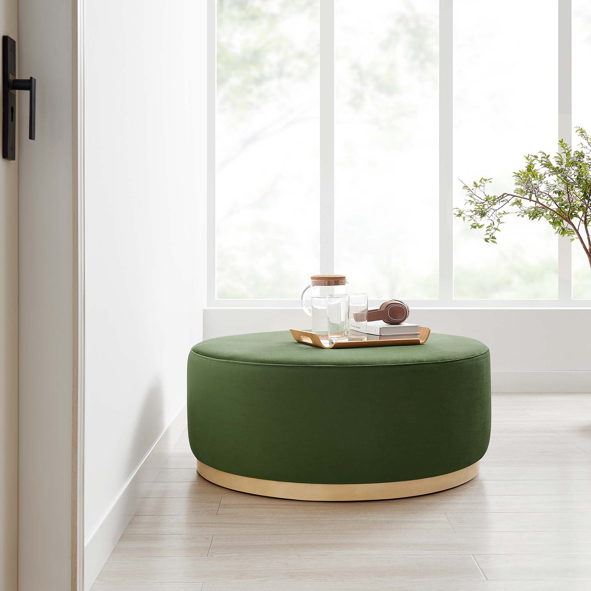 Modway Tilden Large 38" Round Performance Velvet Upholstered Ottoman