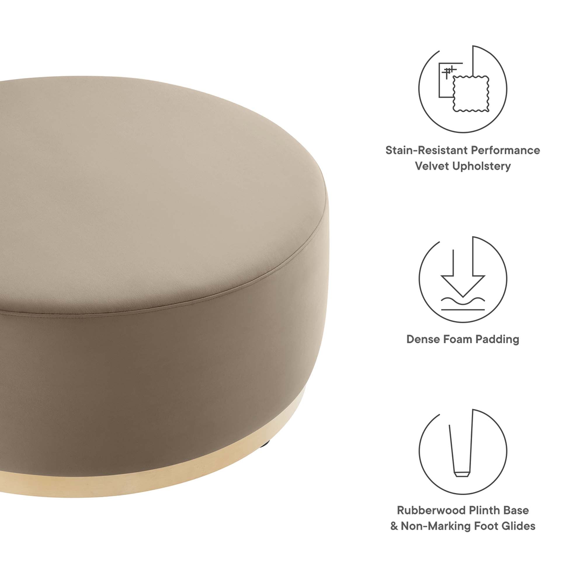 Modway Tilden Large 38" Round Performance Velvet Upholstered Ottoman
