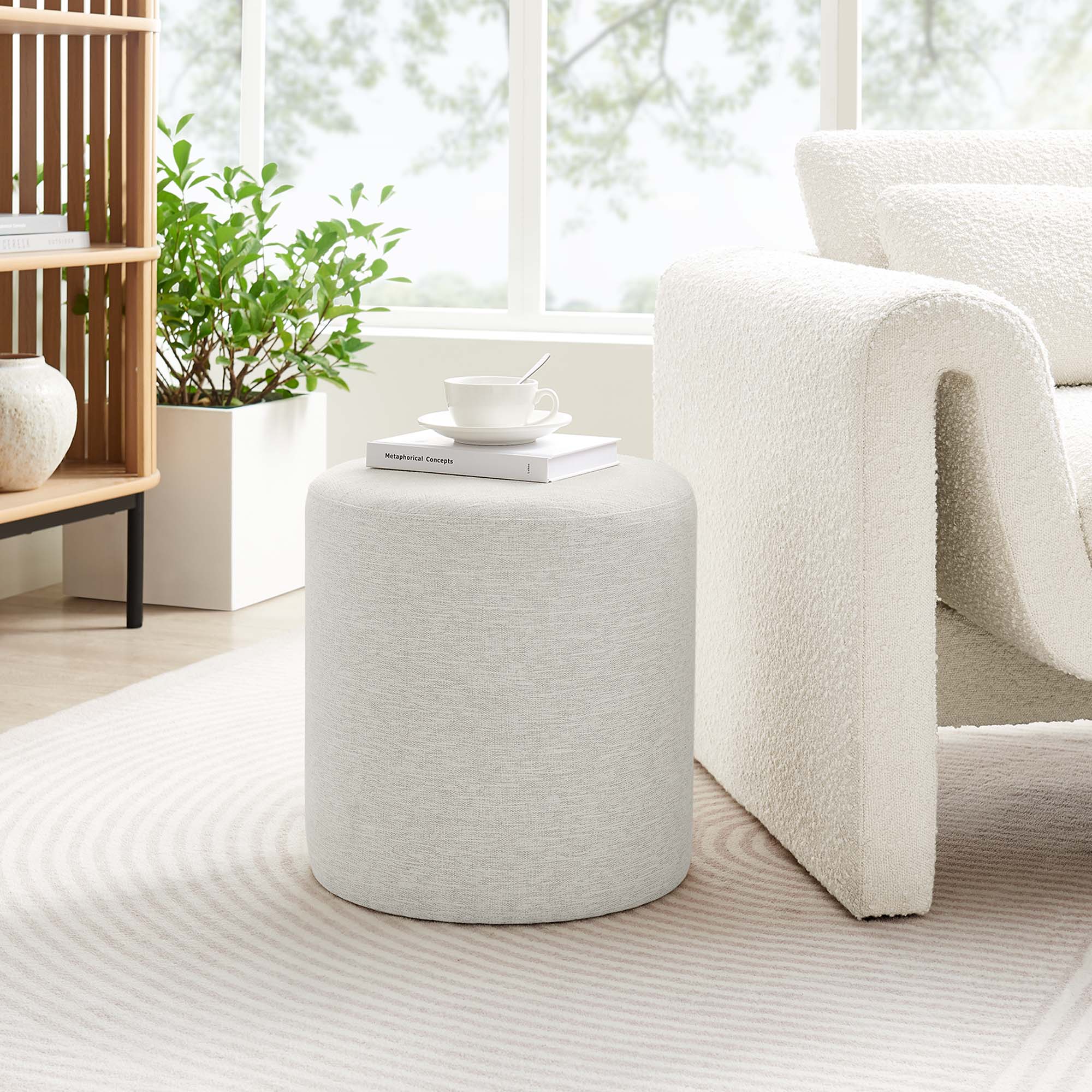 Modway Callum 16" Round Woven Heathered Fabric Upholstered Ottoman