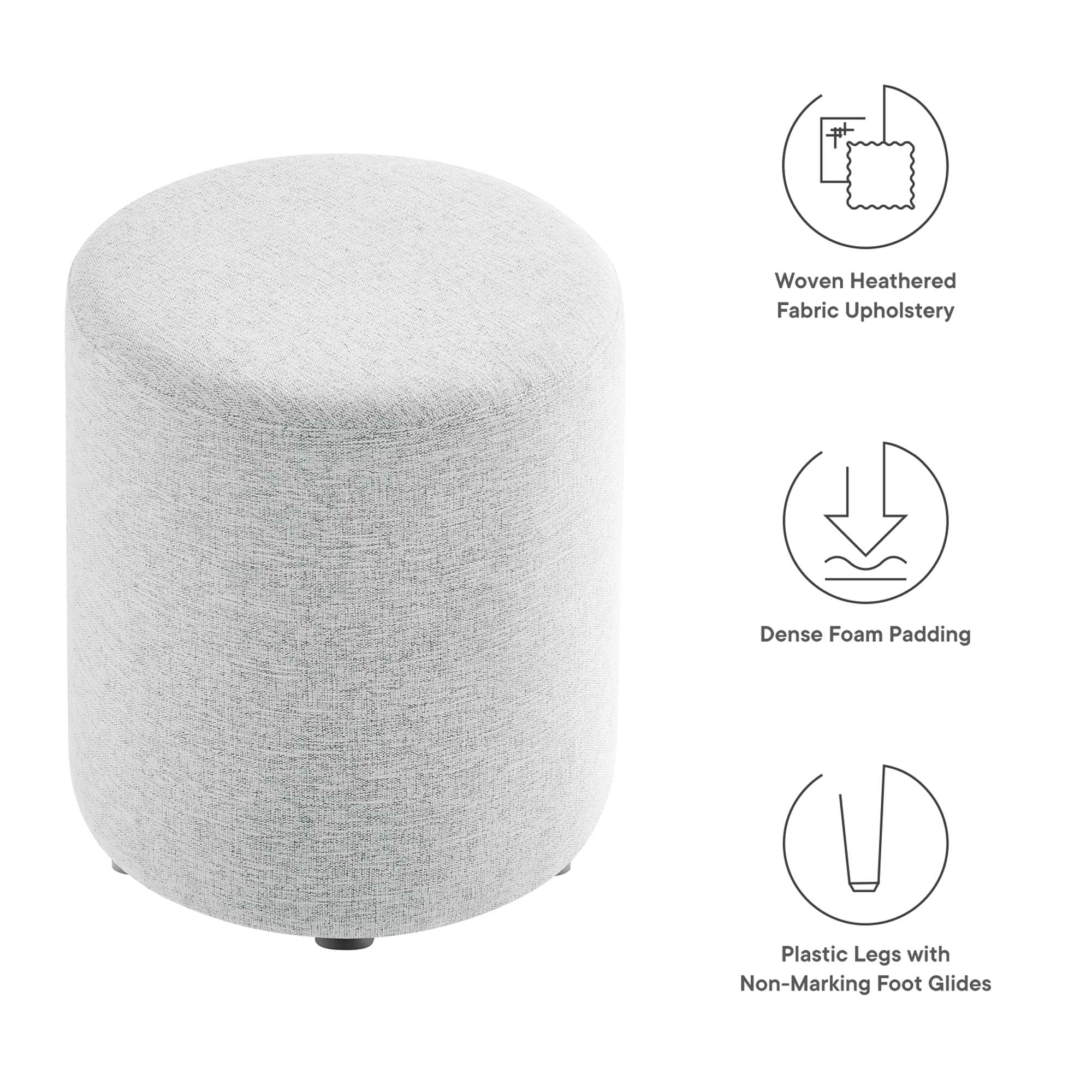 Modway Callum 16" Round Woven Heathered Fabric Upholstered Ottoman