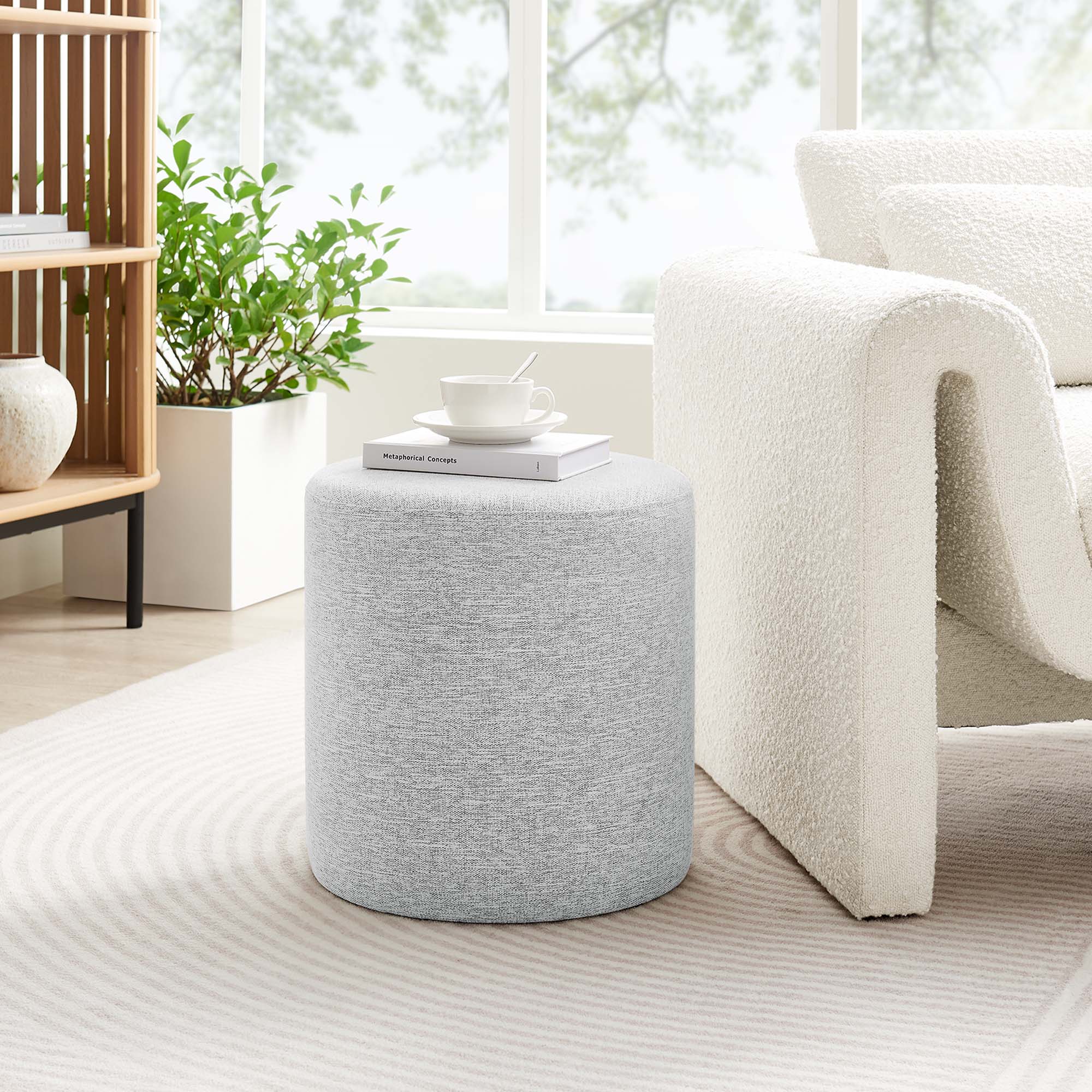 Modway Callum 16" Round Woven Heathered Fabric Upholstered Ottoman