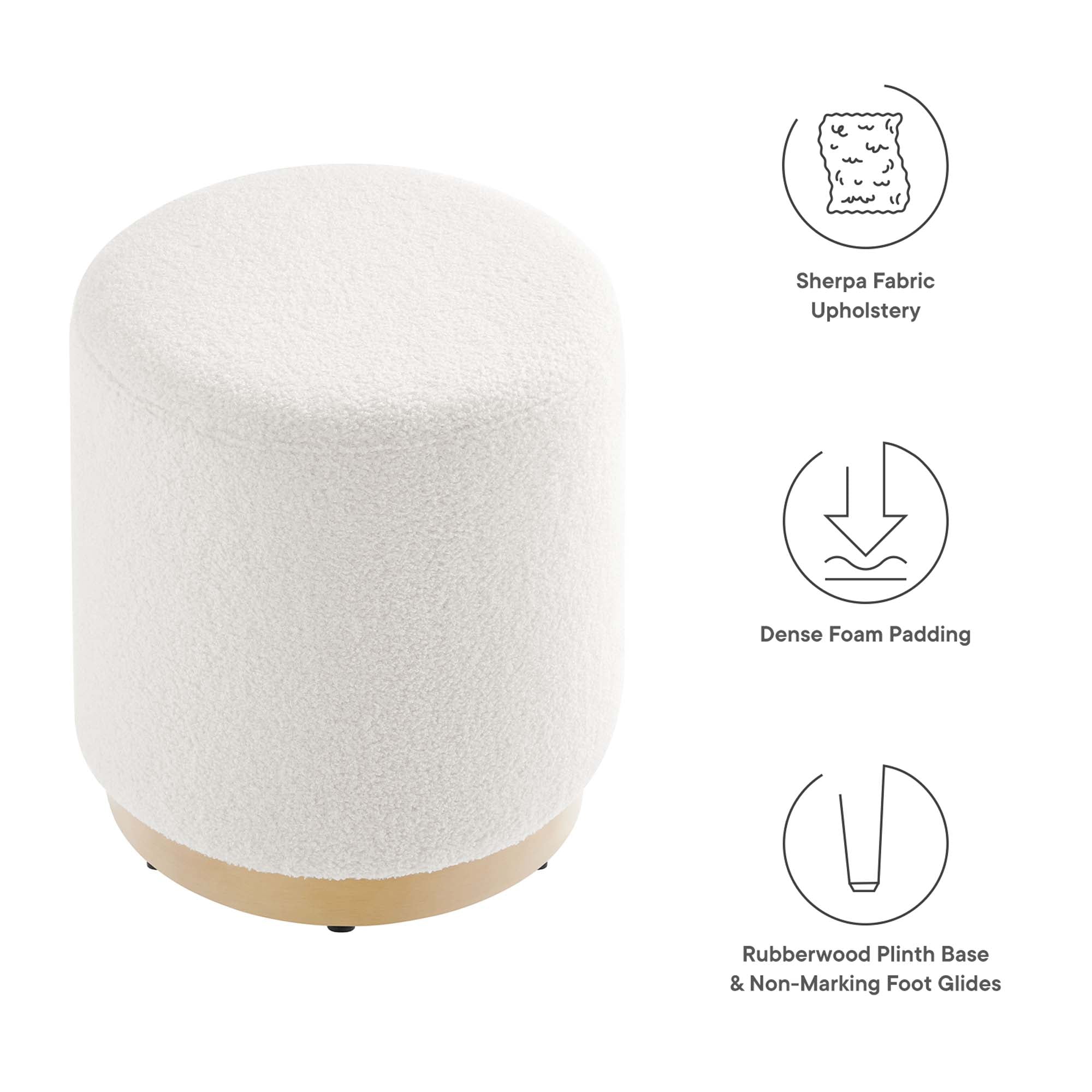 Modway Tilden 16" Round Sherpa Upholstered Ottoman
