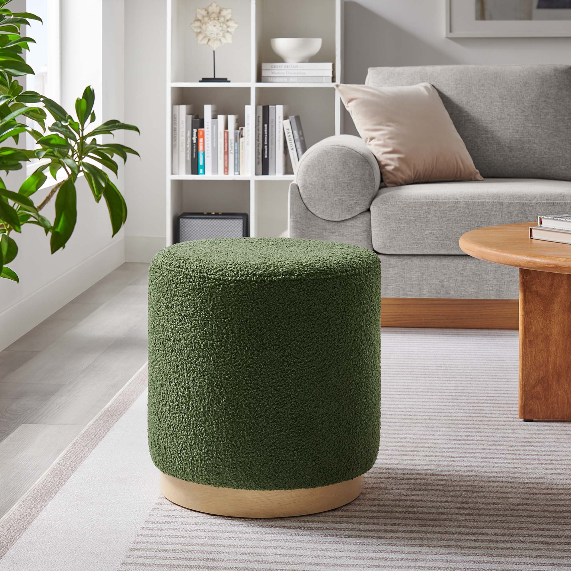 Modway Tilden 16" Round Sherpa Upholstered Ottoman