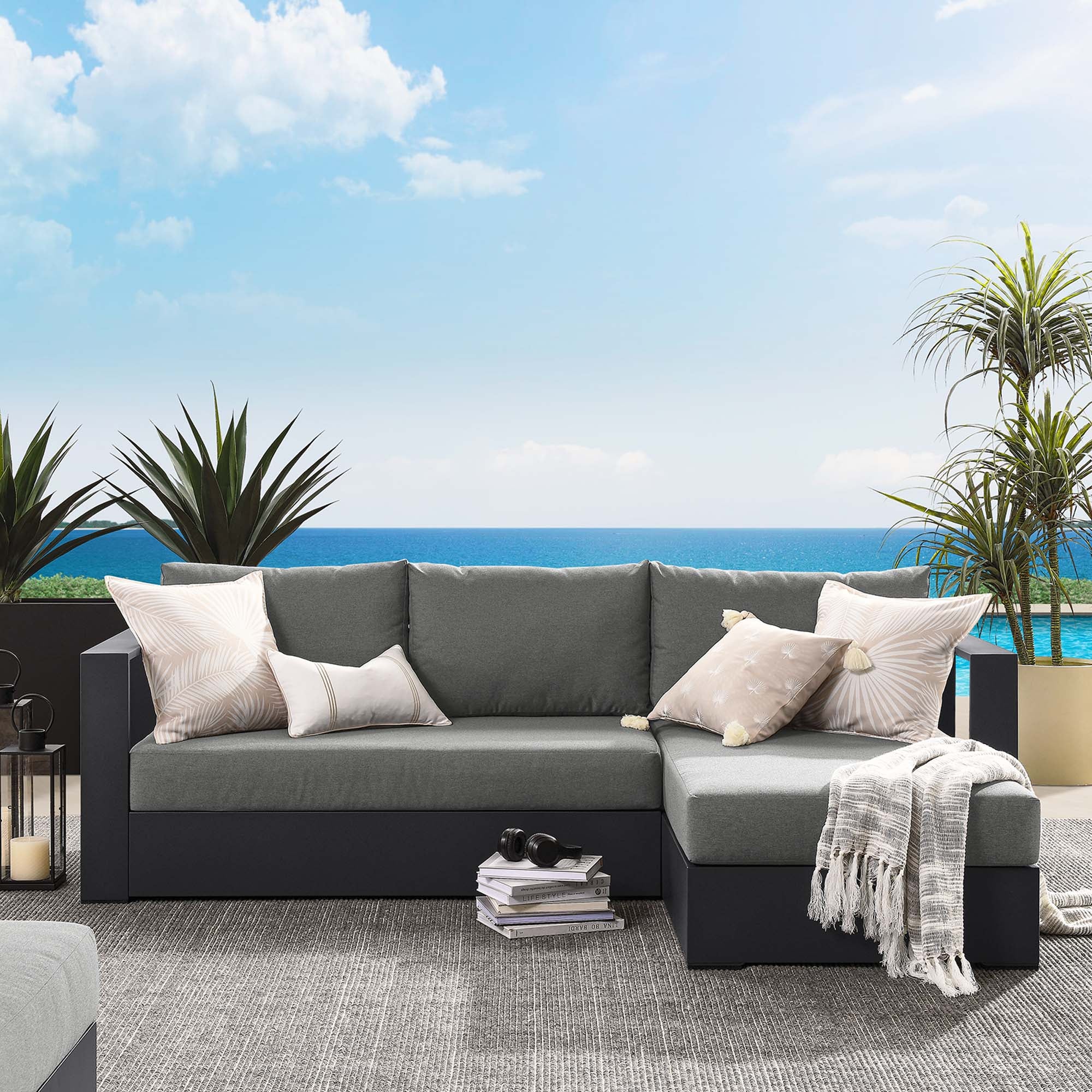 Modway Tahoe 2-Piece Outdoor Patio Powder-Coated Aluminum Right-Facing Chaise Sectional Sofa Set