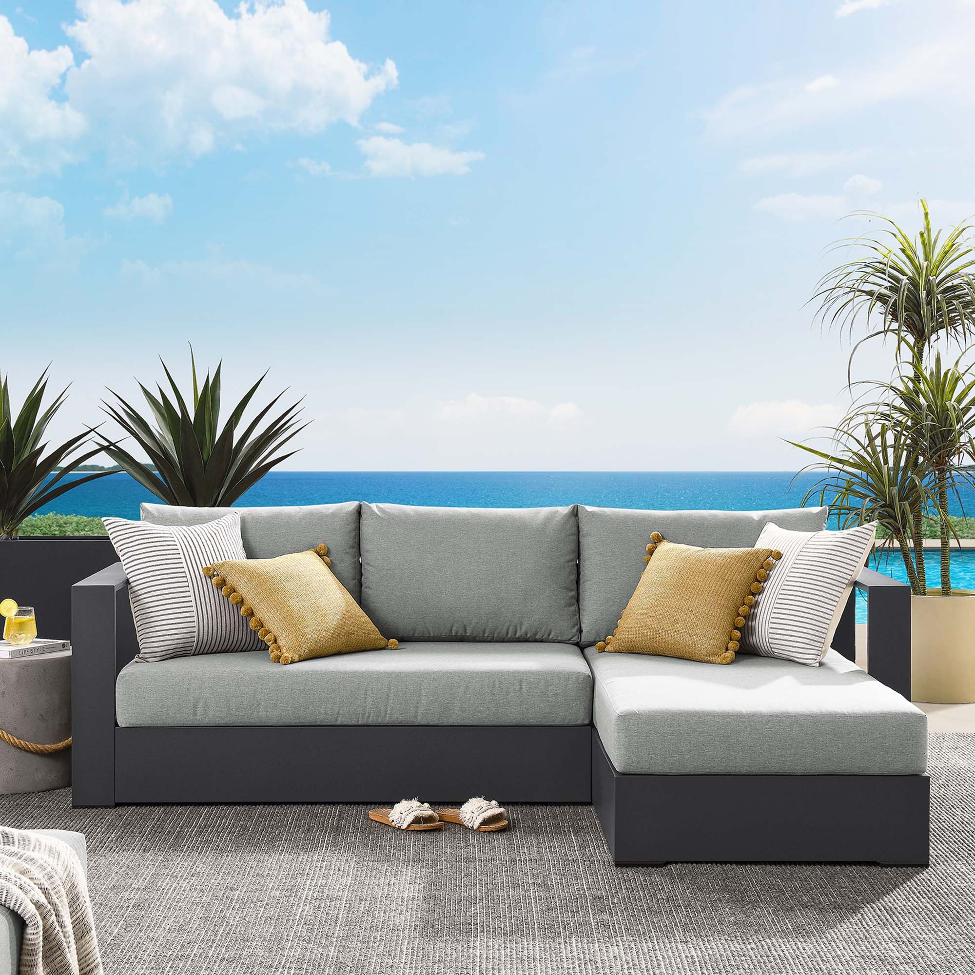 Modway Tahoe 2-Piece Outdoor Patio Powder-Coated Aluminum Right-Facing Chaise Sectional Sofa Set
