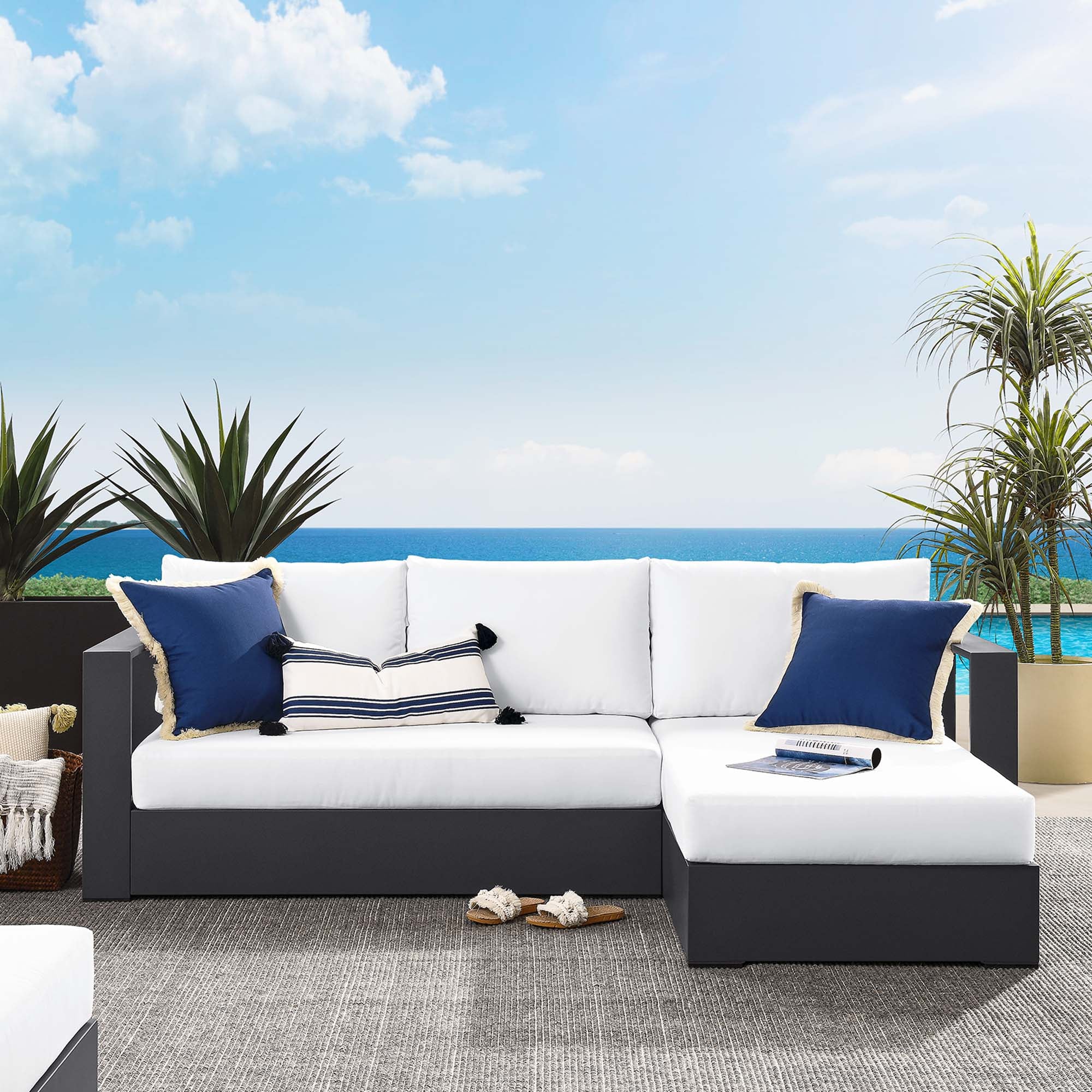 Modway Tahoe 2-Piece Outdoor Patio Powder-Coated Aluminum Right-Facing Chaise Sectional Sofa Set