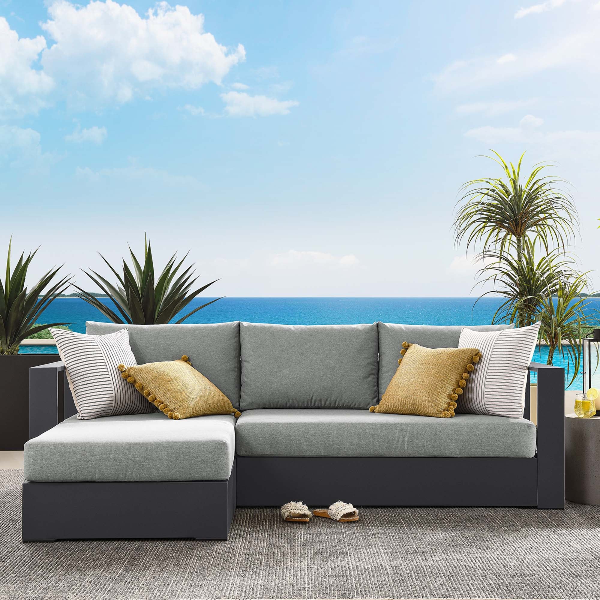 Modway Tahoe 2-Piece Outdoor Patio Powder-Coated Aluminum Left-Facing Chaise Sectional Sofa Set